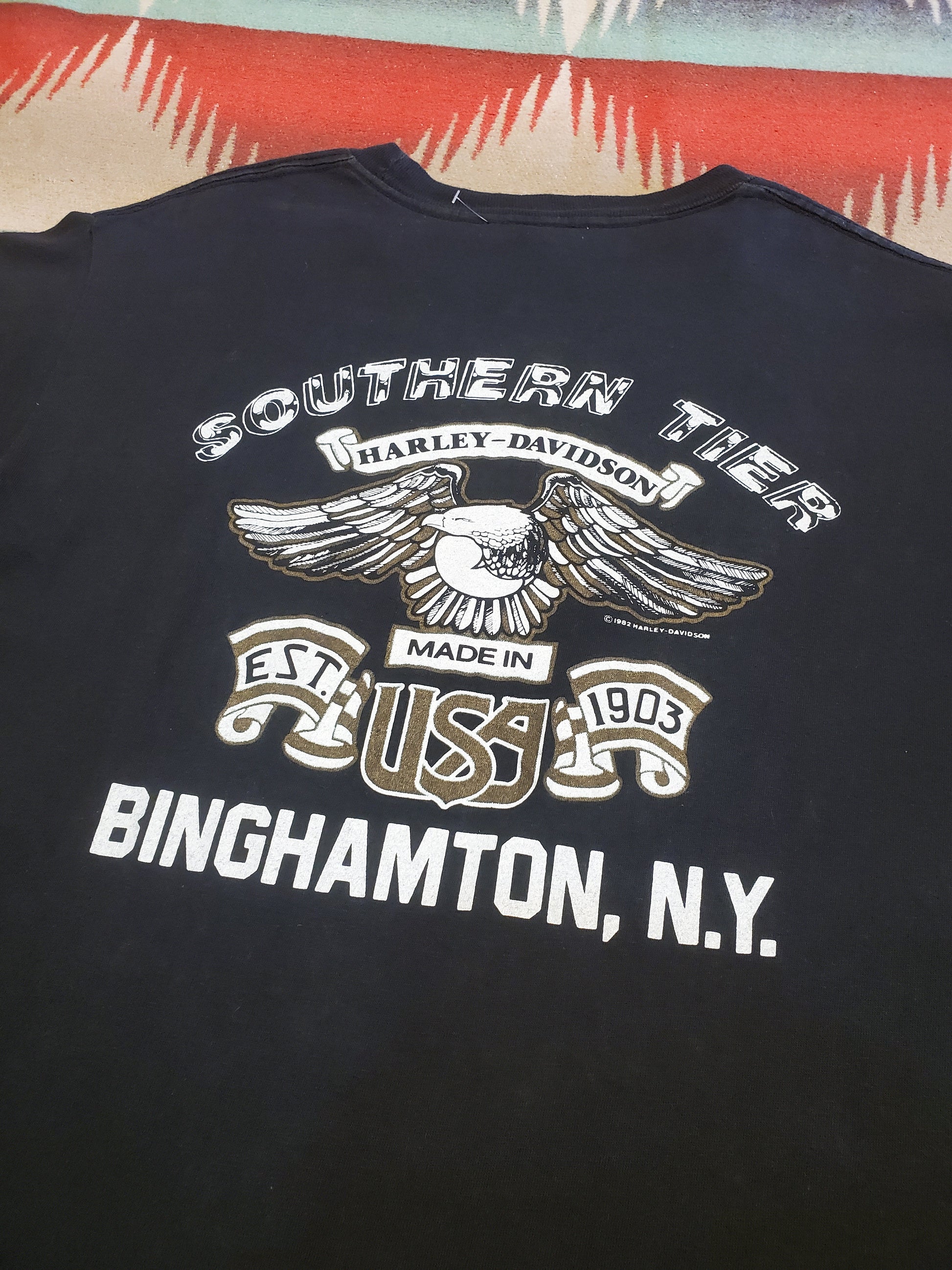 1980s 1986 Holoubek Statue of Liberty Binghamton New York Harley Davidson T-Shirt Made in USA Size L