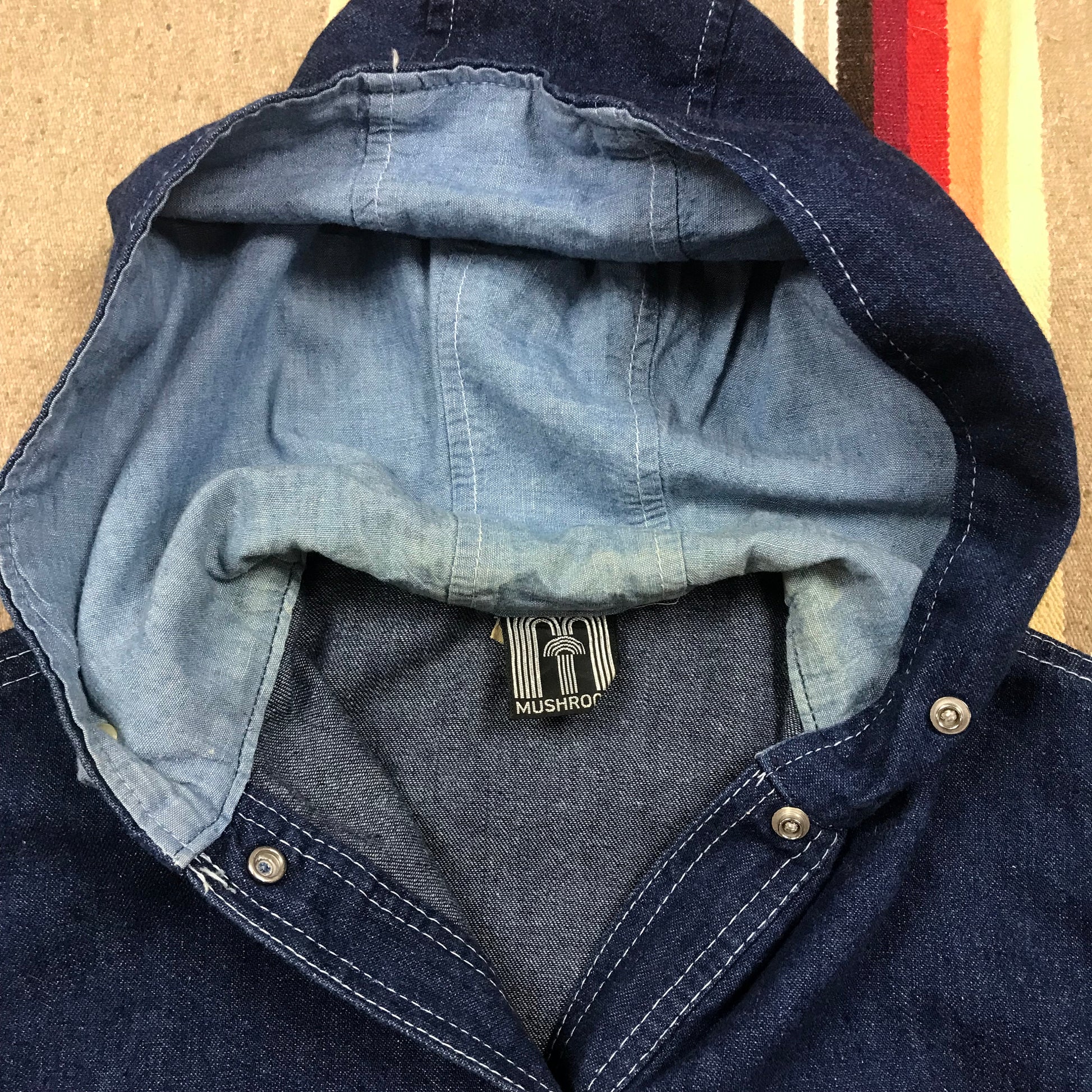 1970s Mushroom Makers INC Mushroom Denim Parka Jacket Women's Size L Men's Size S/M