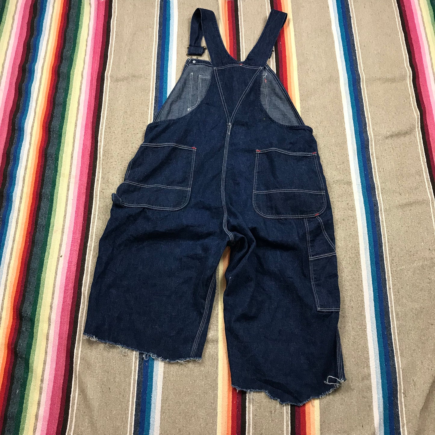 1960s Big Ben 8oz Sanforized Dark Blue Denim Cut-Off Overalls Made in USA Size 38