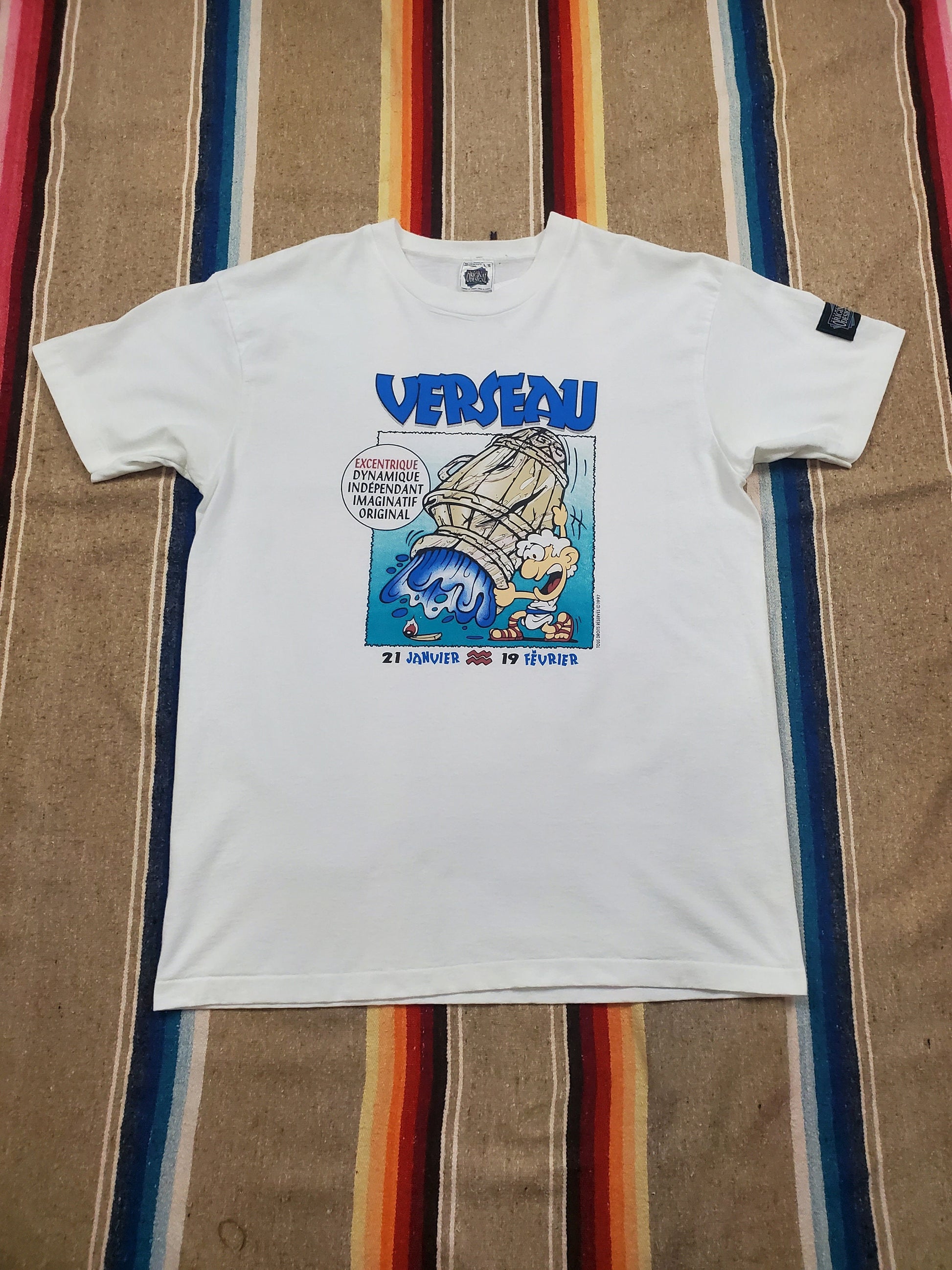 1990s 1997 Verseau French Aquarius Horoscope Astrology T-Shirt Made in Canada Size L