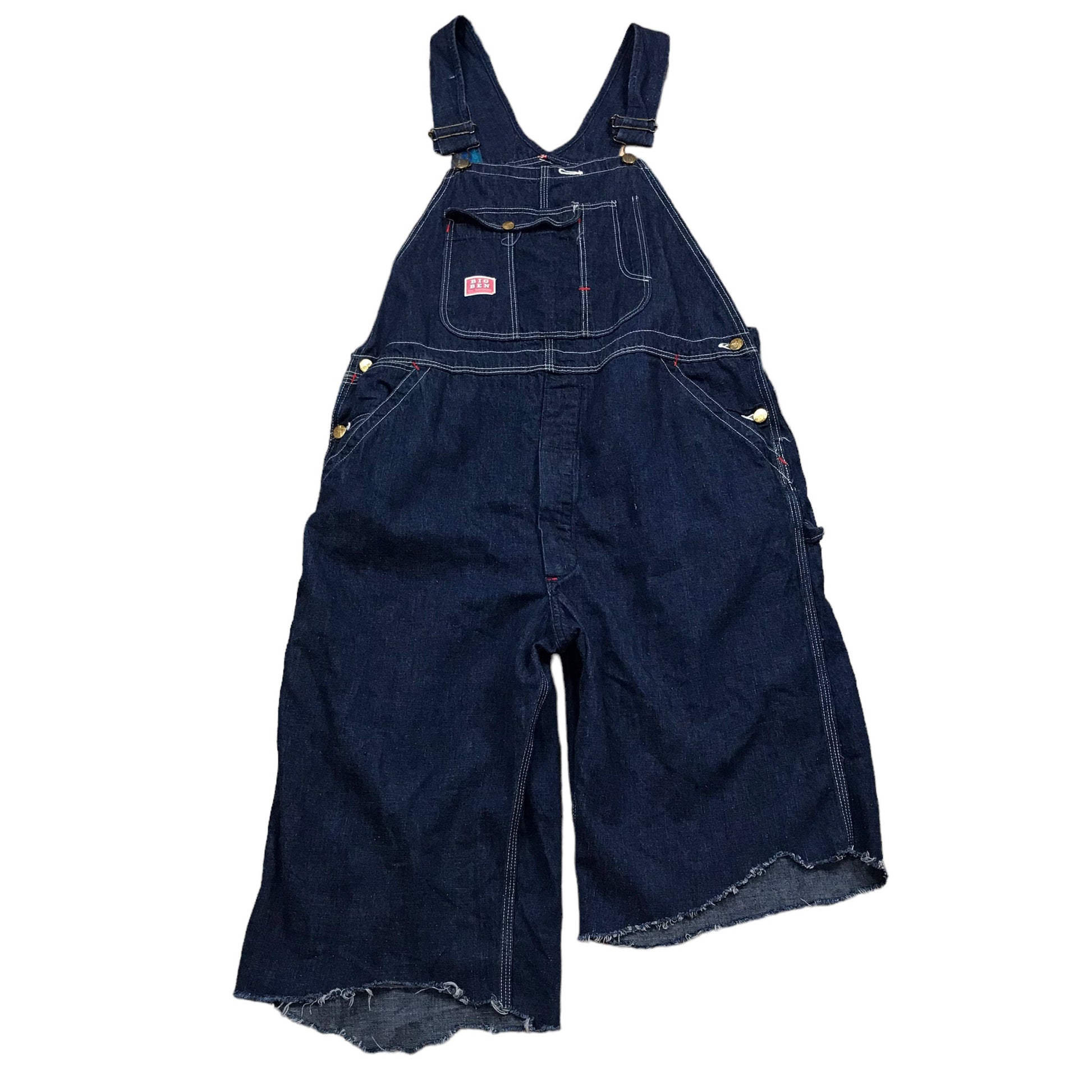 1960s Big Ben 8oz Sanforized Dark Blue Denim Cut-Off Overalls Made in USA Size 38