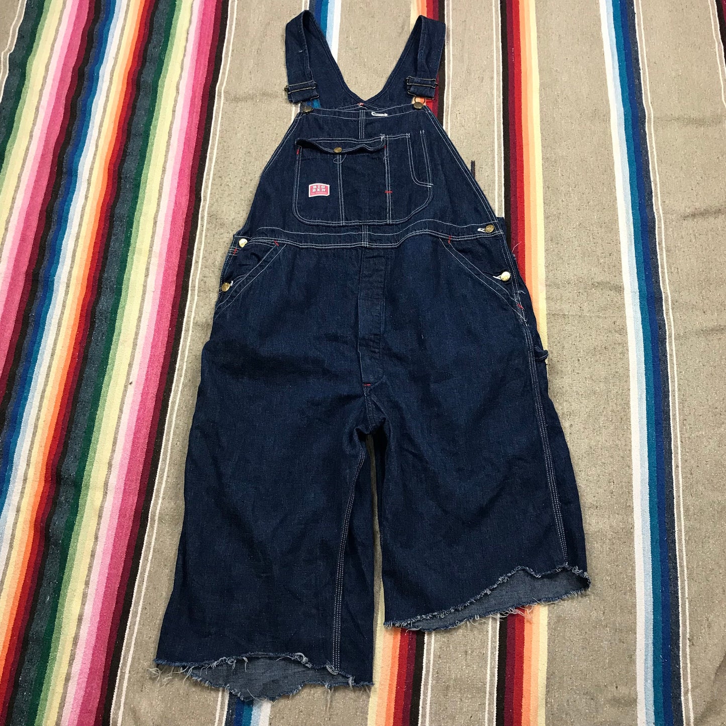 1960s Big Ben 8oz Sanforized Dark Blue Denim Cut-Off Overalls Made in USA Size 38