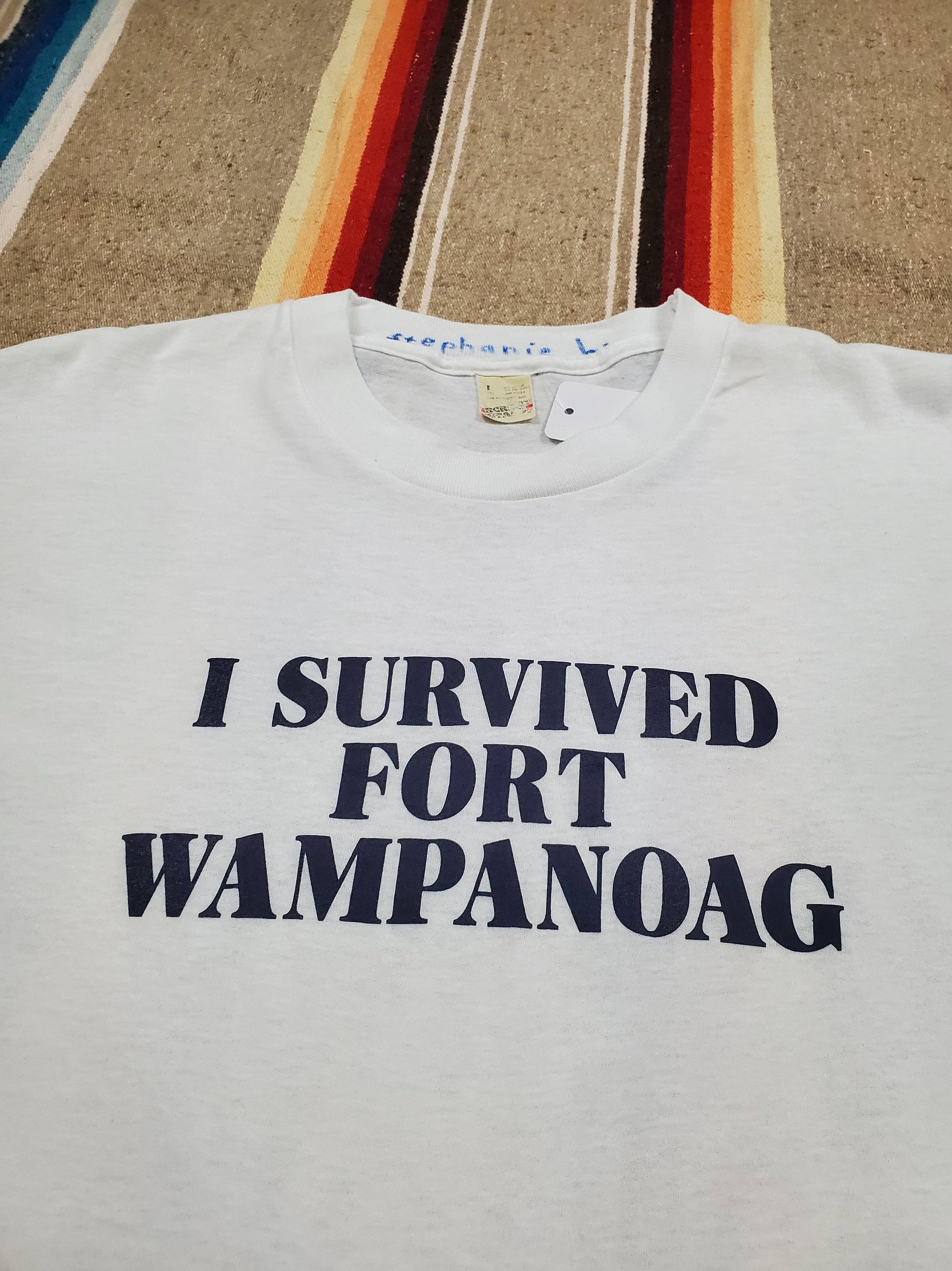 1980s Screen Stars I Survived Fort Wampanoag T-Shirt Made in USA Size M