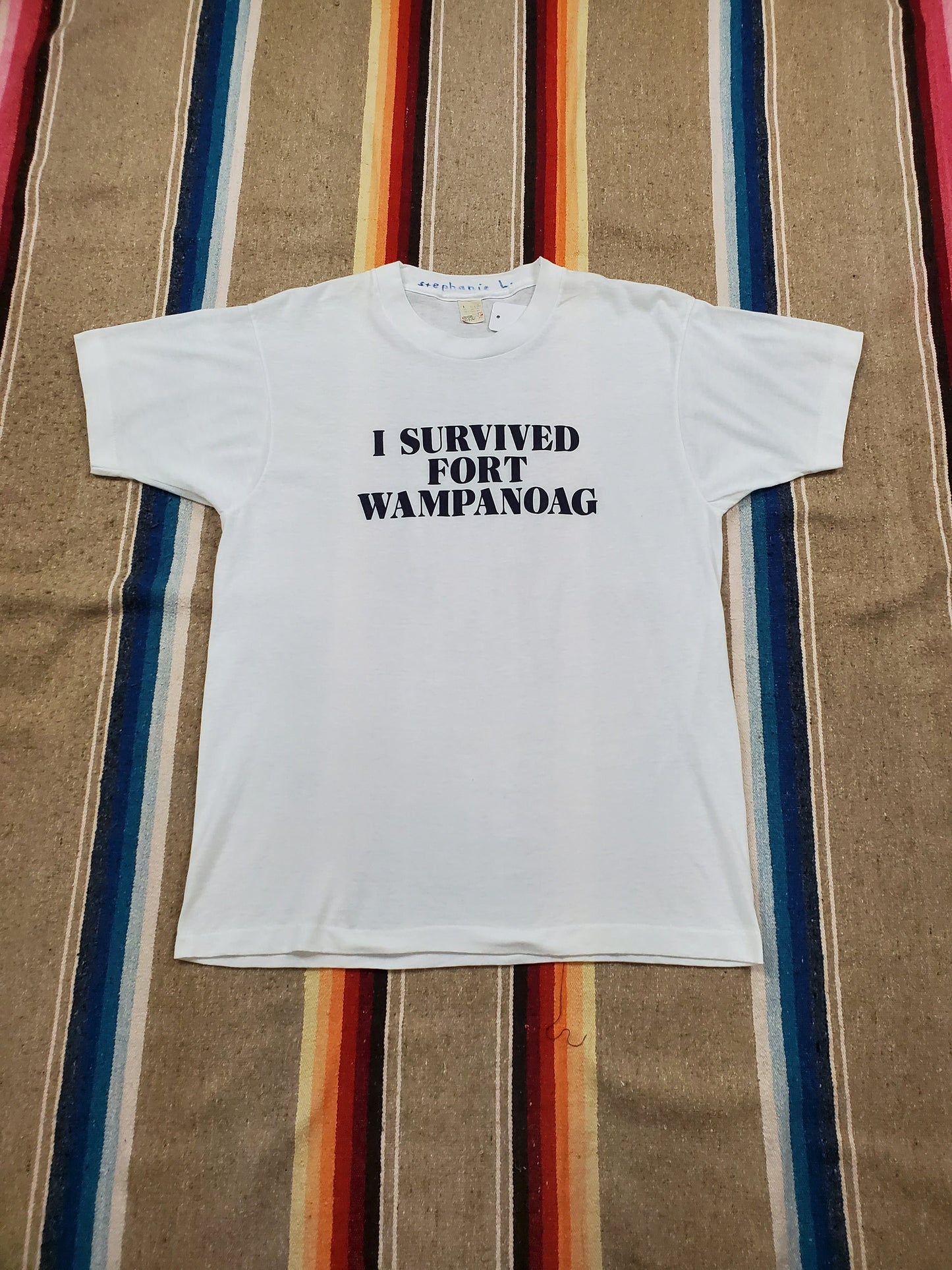 1980s Screen Stars I Survived Fort Wampanoag T-Shirt Made in USA Size M