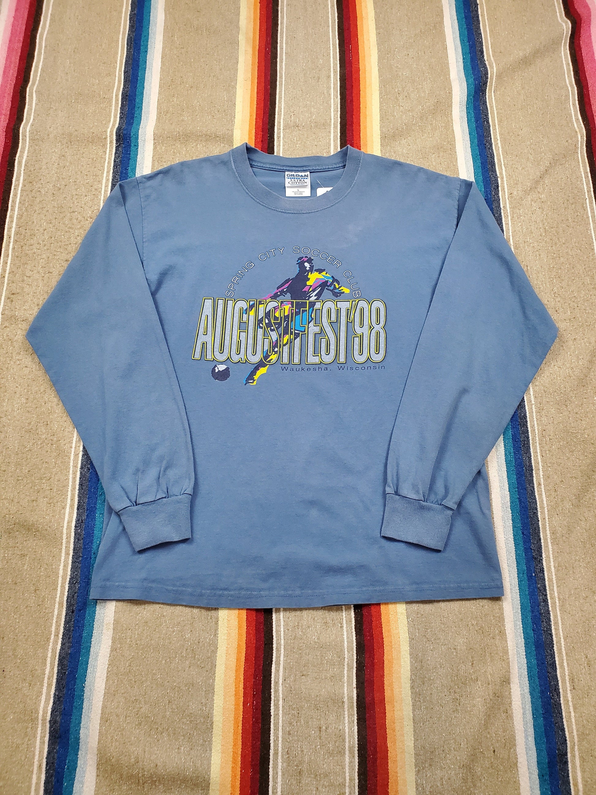 1990s 1998 Augustfest Spring City Soccer Club Wisconsin Longsleeve T-Shirt Made in Canada Size L