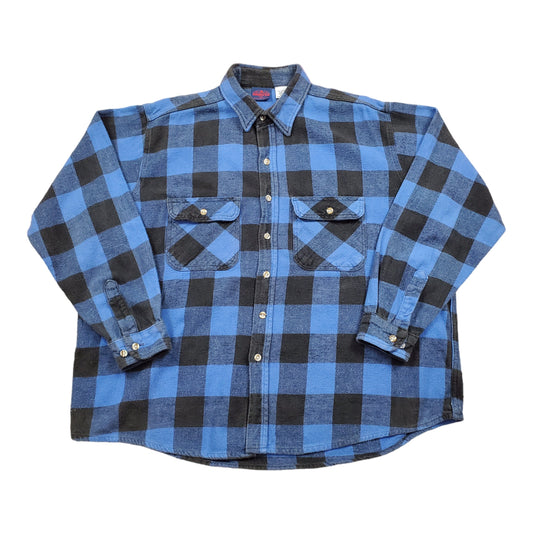 1990s Dakota Blue Buffalo Plaid Button Up Longsleeve Shirt Size XXL
