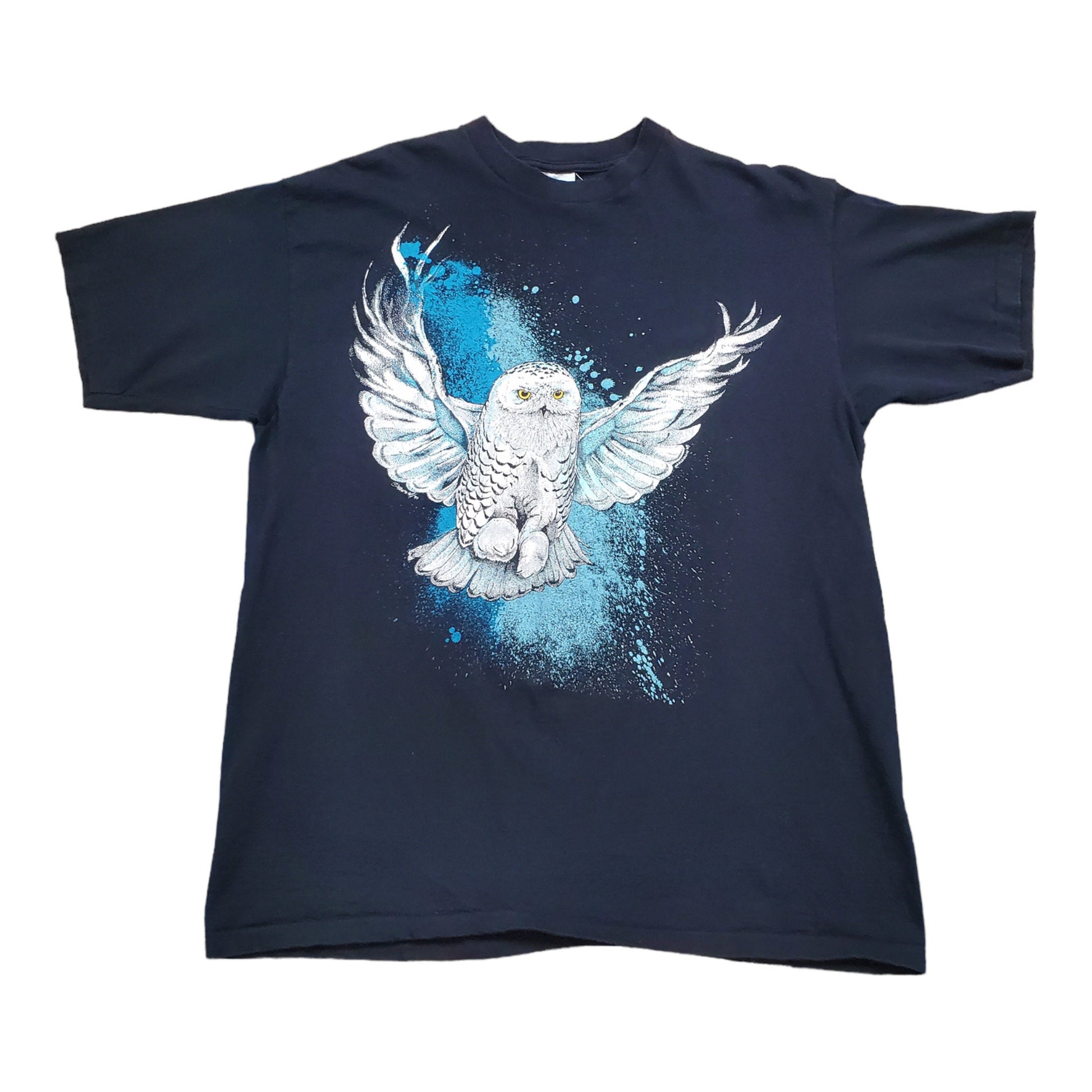 1990s 1990 Harlequin Snowy Owl Animal T-Shirt Made in USA Size L