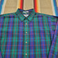 1980s/1990s Van Heusen 417 Single Needle Button Up Longlseeve Plaid Shirt Size L/XL