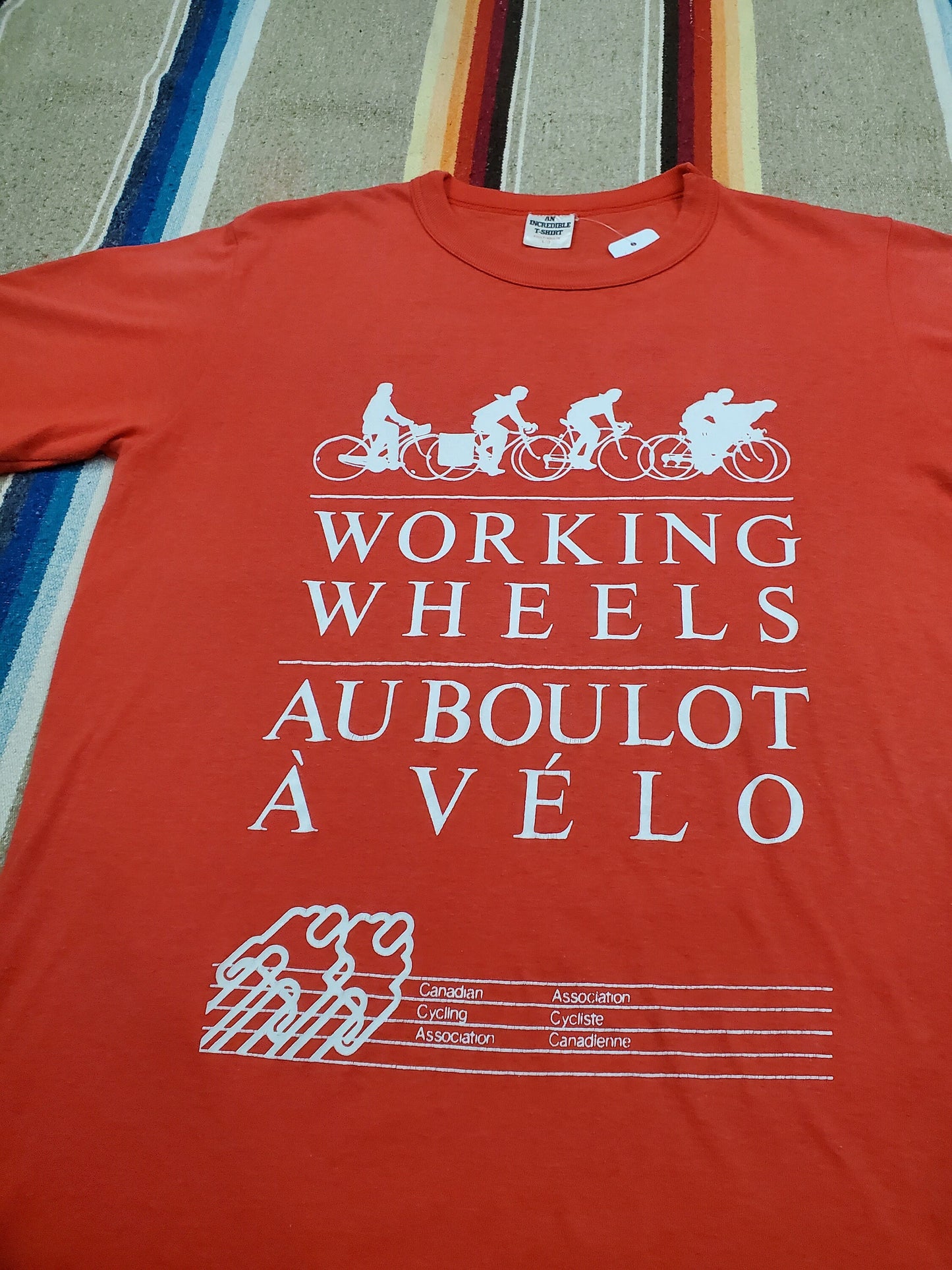 1980s 1987 Canadian Cycling Association Working Wheels T-Shirt Made in Canada Size M