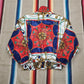 1980s/1990s Pan Asia Red & Blue Tassles Silk Scarf Style Nylon Jacket Size M/L