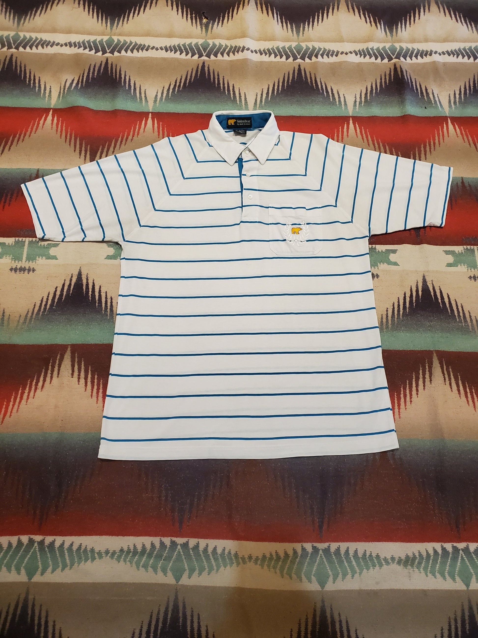 1980s/1990s Golden Bear by Jack Nicklaus Striped Golf Shirt Size L