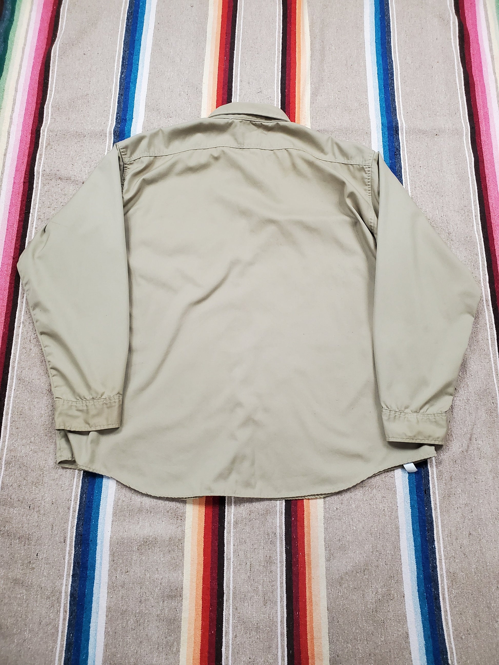 1980s OshKosh B'Gosh Best-Prest Snap Front Khaki Work Shirt Made in USA Size XXL