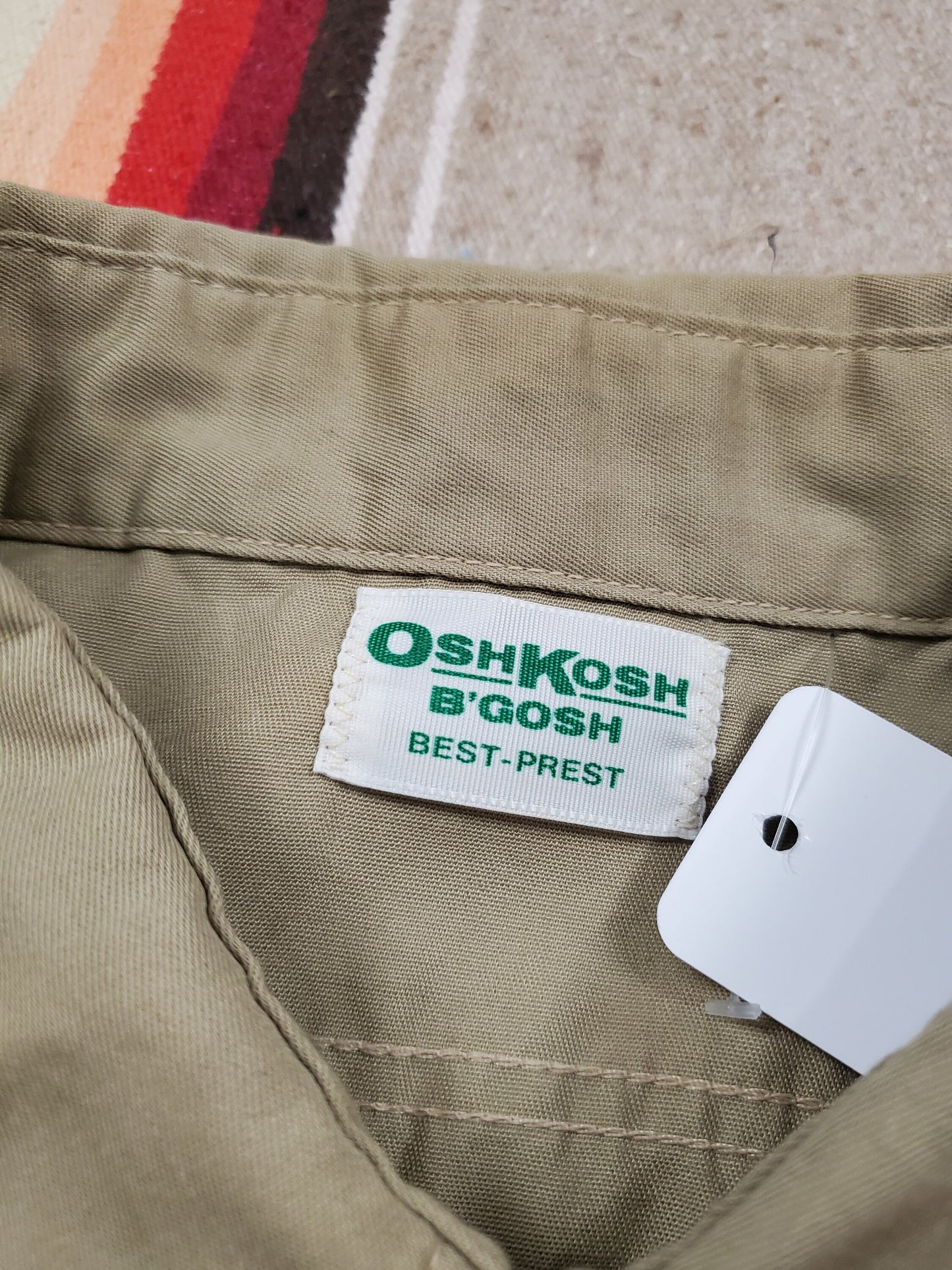 1980s OshKosh B'Gosh Best-Prest Snap Front Khaki Work Shirt Made in USA Size XXL