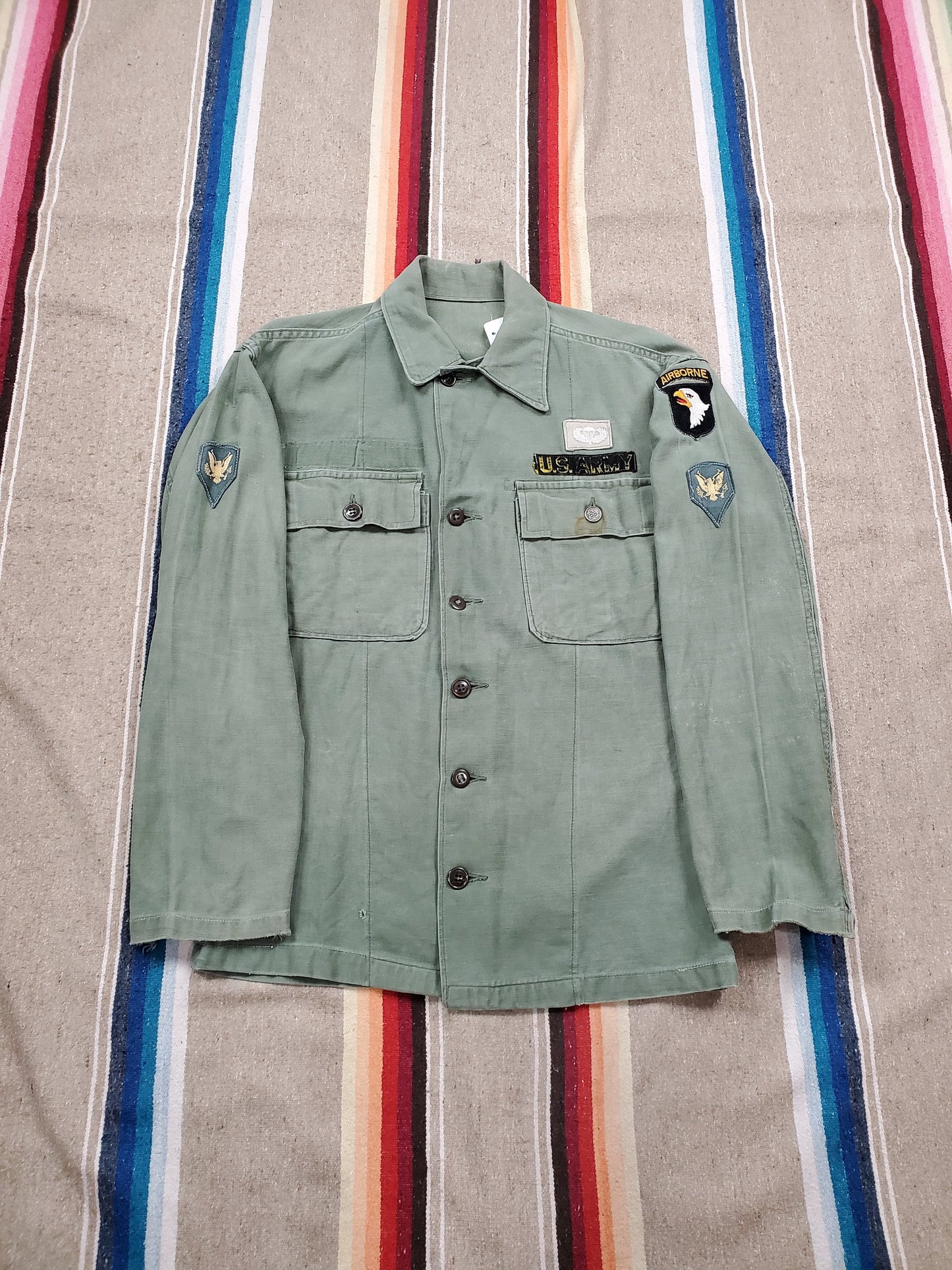 1950s/1960s Type 1 OG107 Sateen Shirt 13 Star Button Airborne Patch Made in USA Size S