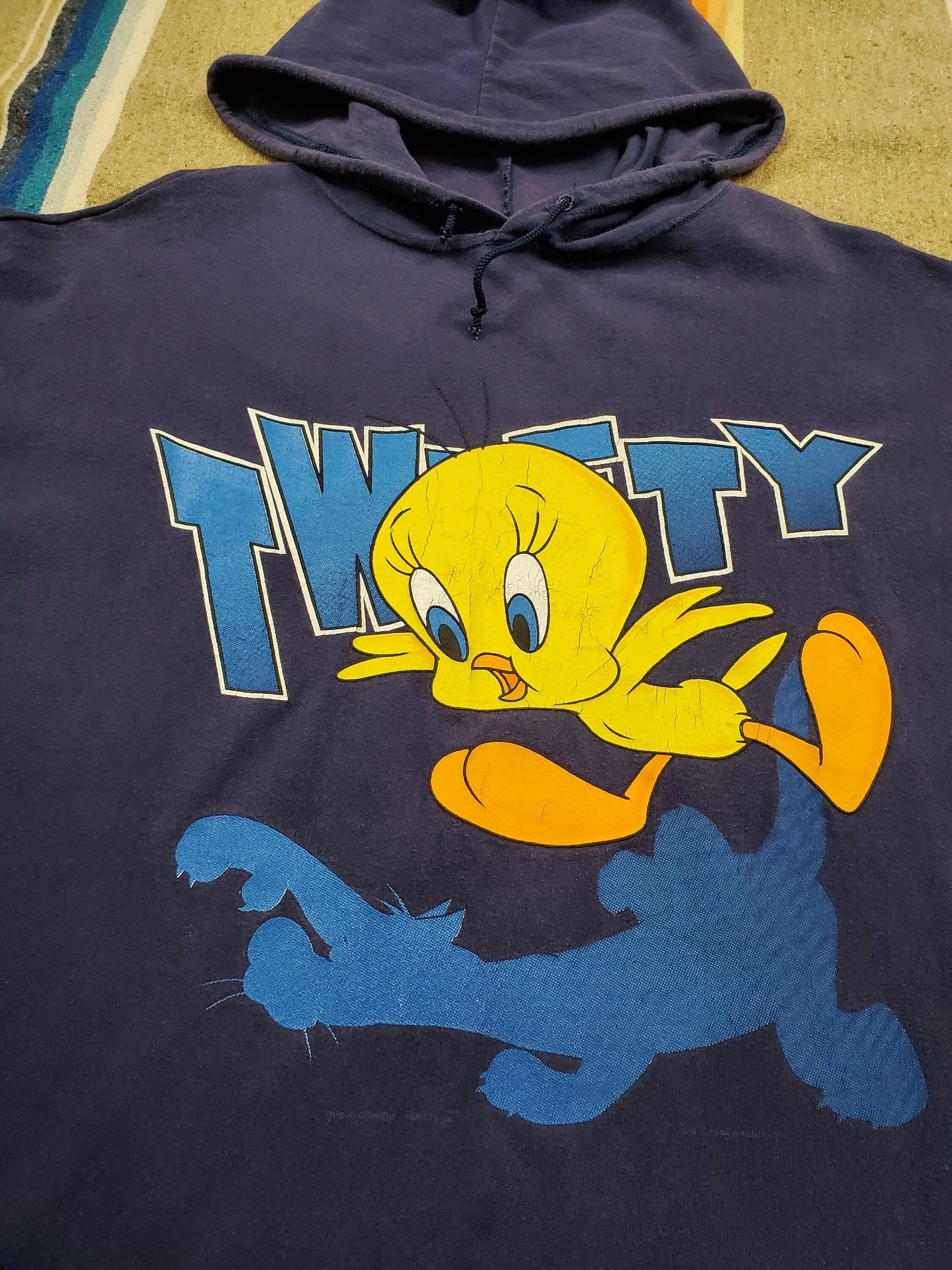 1990s 1994 Garment Graphics Looney Tunes Tweety Bird Hoodie T-Shirt Made in USA Size XL