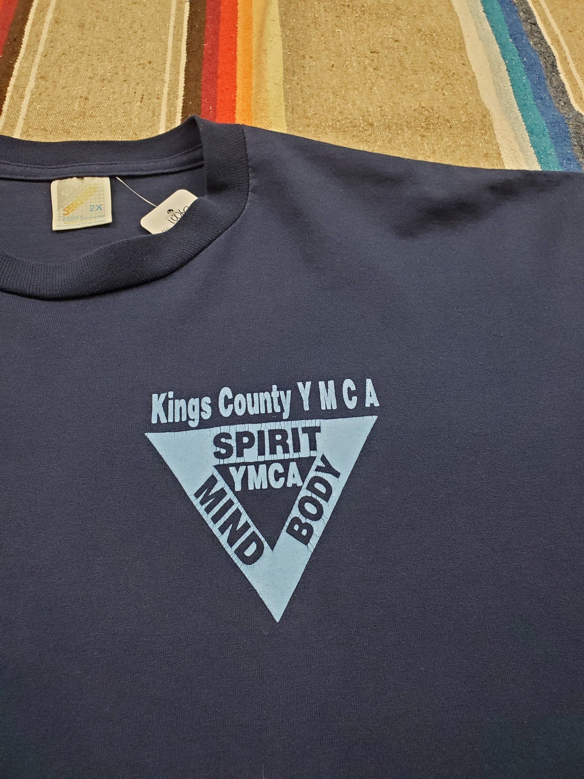 1990s Jerzees Kings County YMCA Mind Spirit Body Try a New Angle T-Shirt Made in USA Size xl/xxl