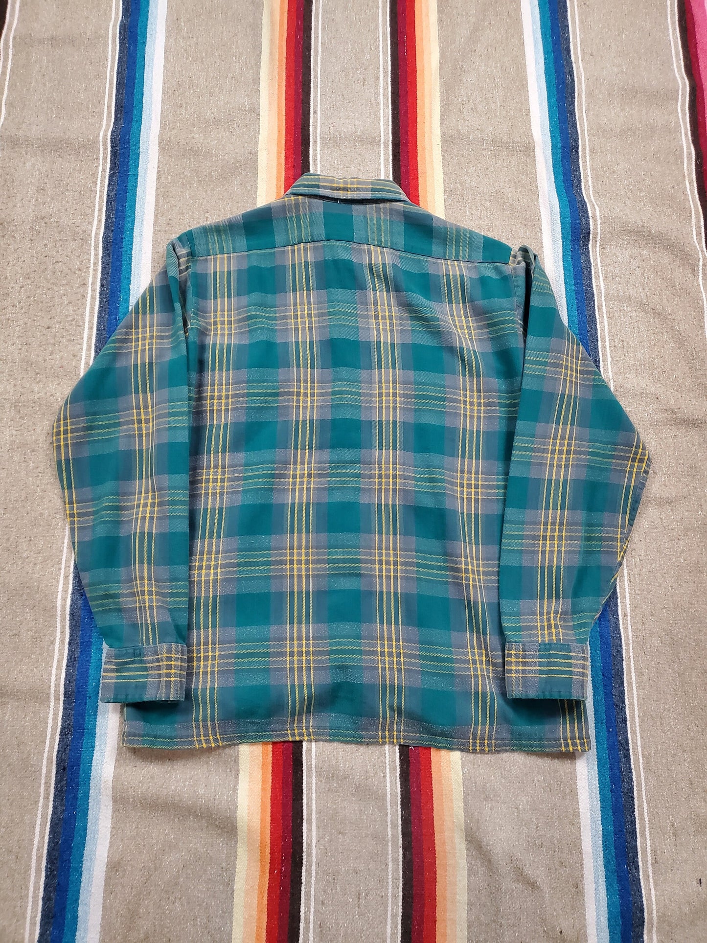 1980s Green/Grey Plaid Flannel Shirt Size S