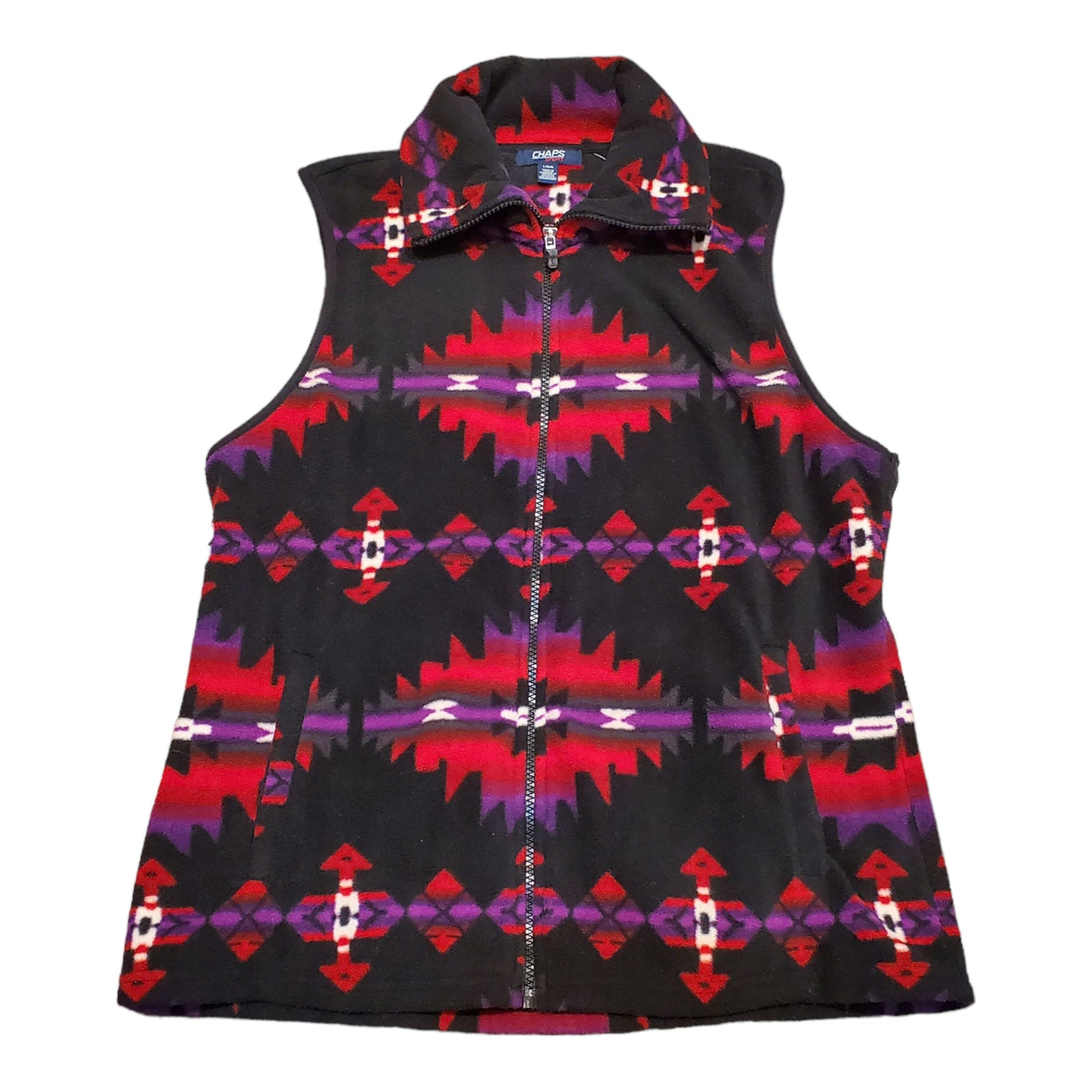 1990s/2000s Chaps Sports Ralph Lauren Southwest Navajo Print Fleece Vest Size M