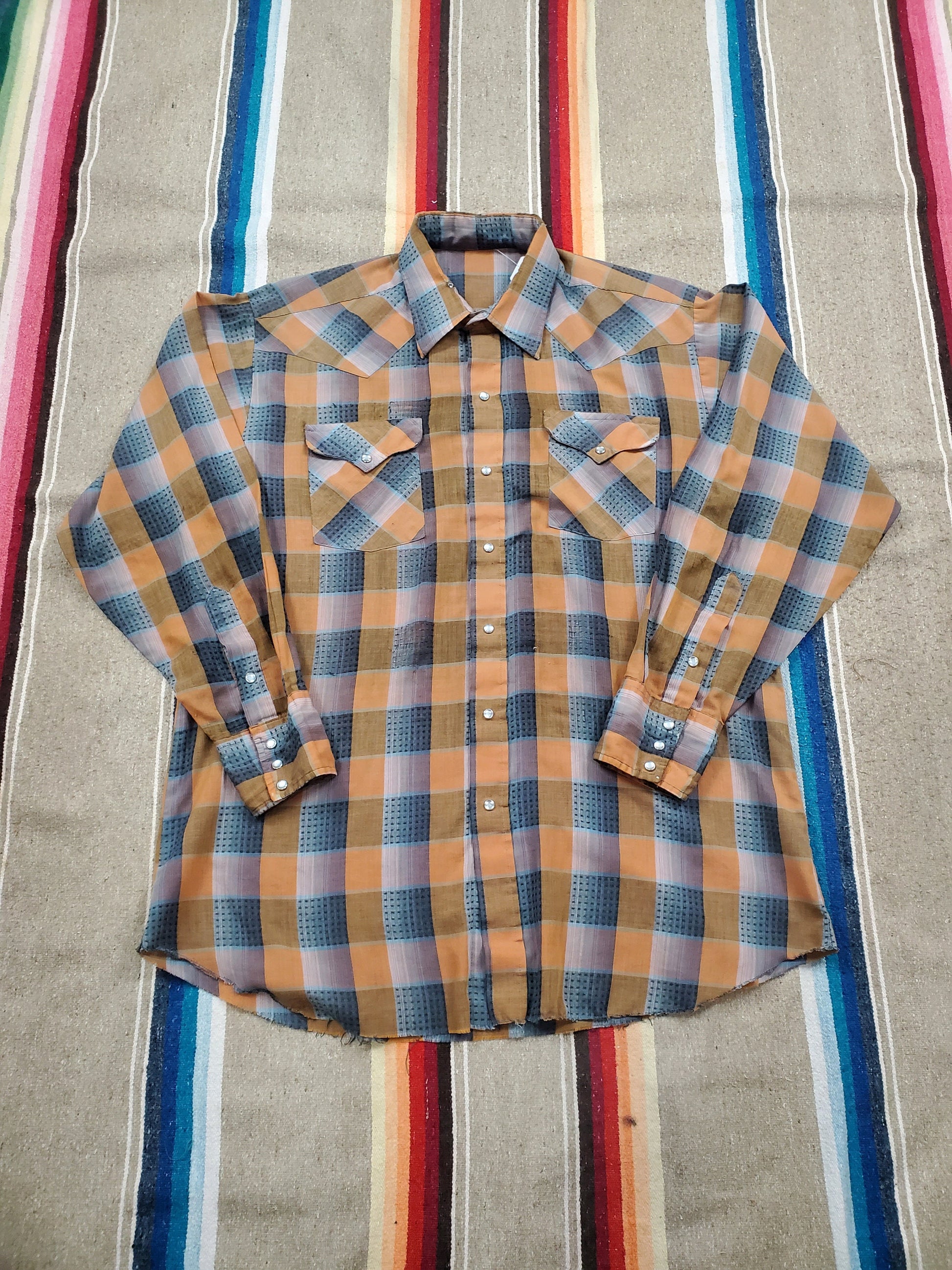 1970s/1980s Unbranded Pearl Snap Western Shirt Size XL