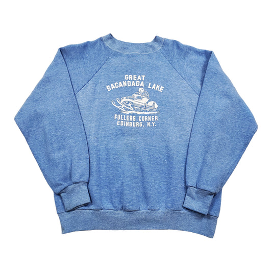 1980s Sportswear Great Scandaga Lake Fullers Corner Edinburg New York Snowmobile Raglan Sweatshirt Made in USA Size M