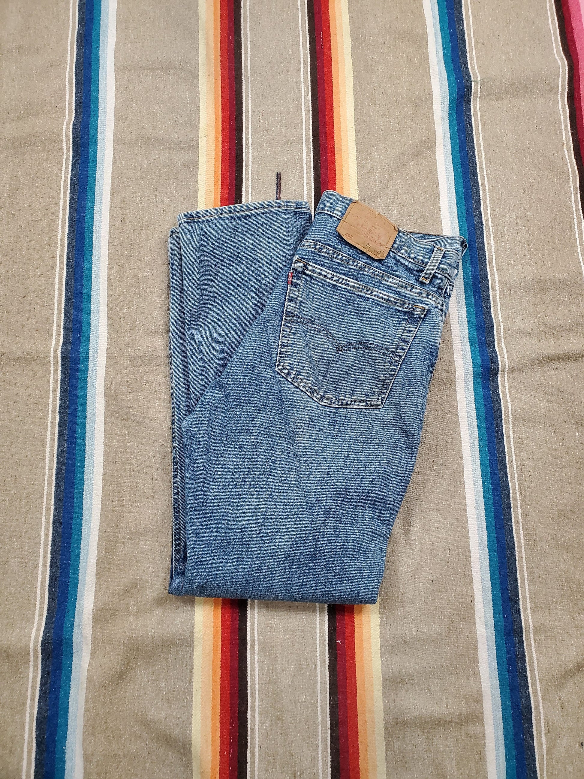 1990s Levi's 505 Blue Denim Jeans Made in USA Size 37x31