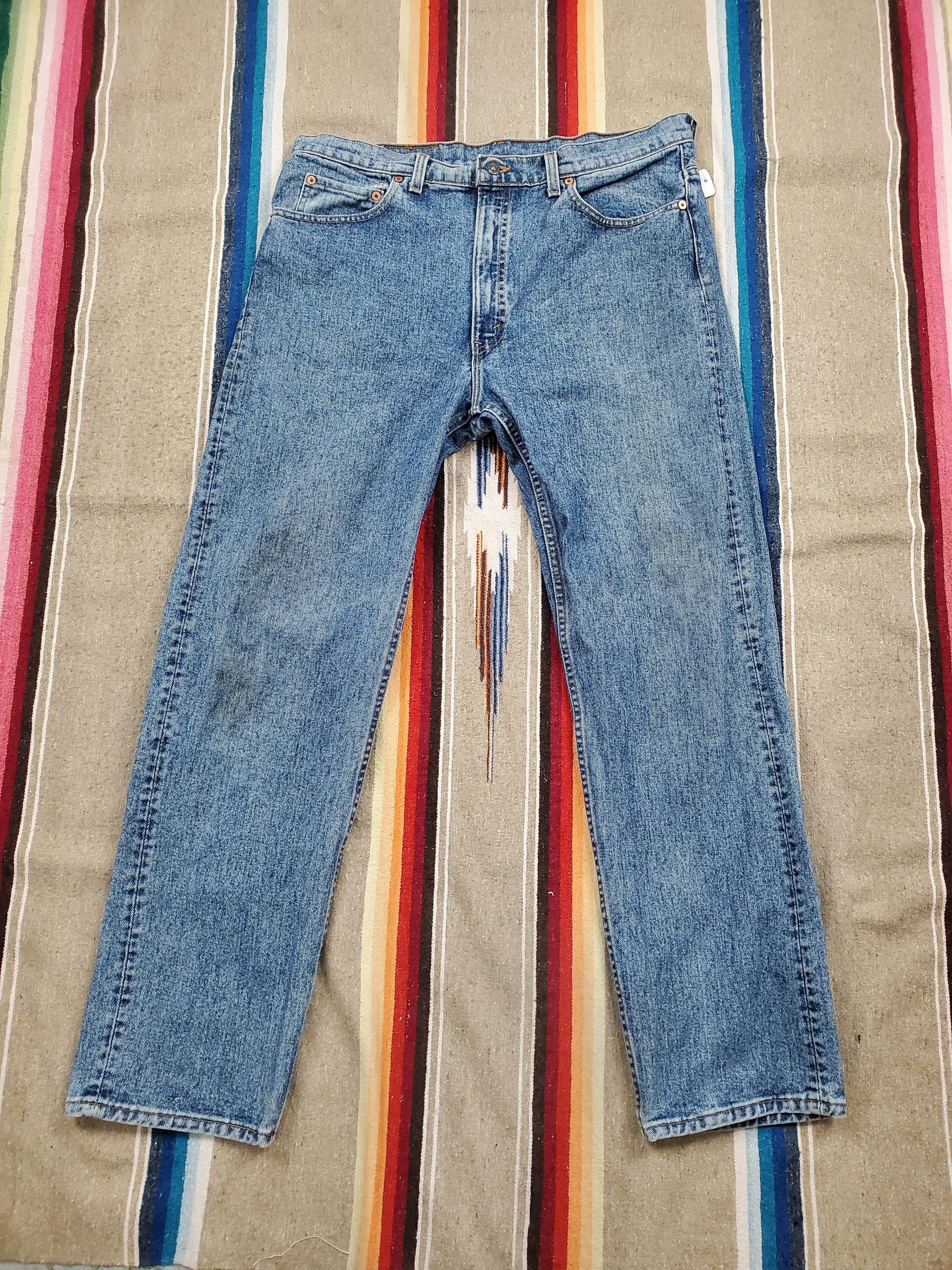 1990s Levi's 505 Blue Denim Jeans Made in USA Size 37x31