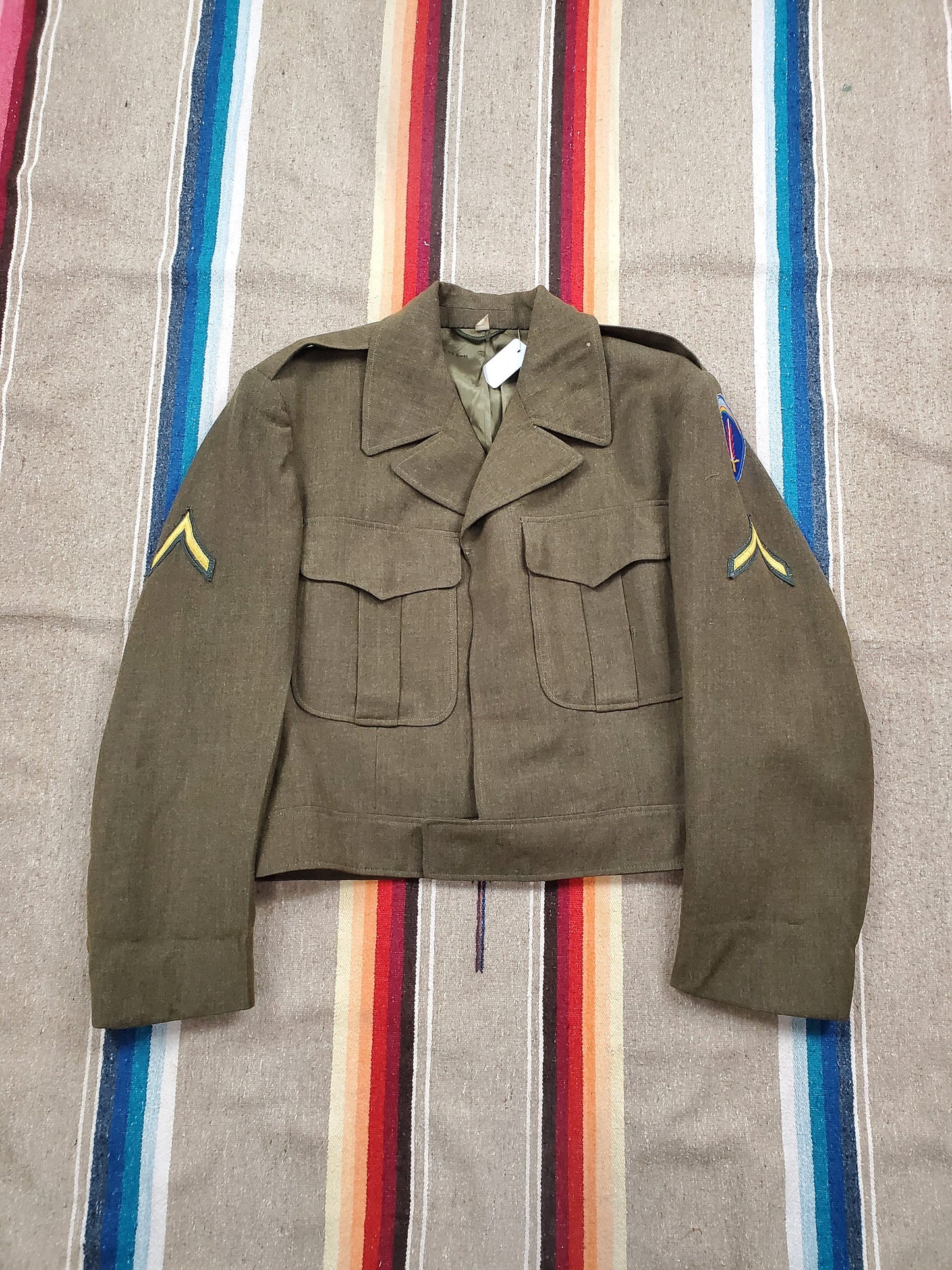 1950s 1952 US Army Wool Officers Jacket Eisenhower Jacket SHAEF Private Patches Made in USA Size xs/s