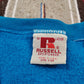 1970s Russell Athletic Ladies Blank Blue V-Neck Sweatshirt Made in USA Size S