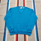 1970s Russell Athletic Ladies Blank Blue V-Neck Sweatshirt Made in USA Size S
