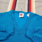 1970s Russell Athletic Ladies Blank Blue V-Neck Sweatshirt Made in USA Size S