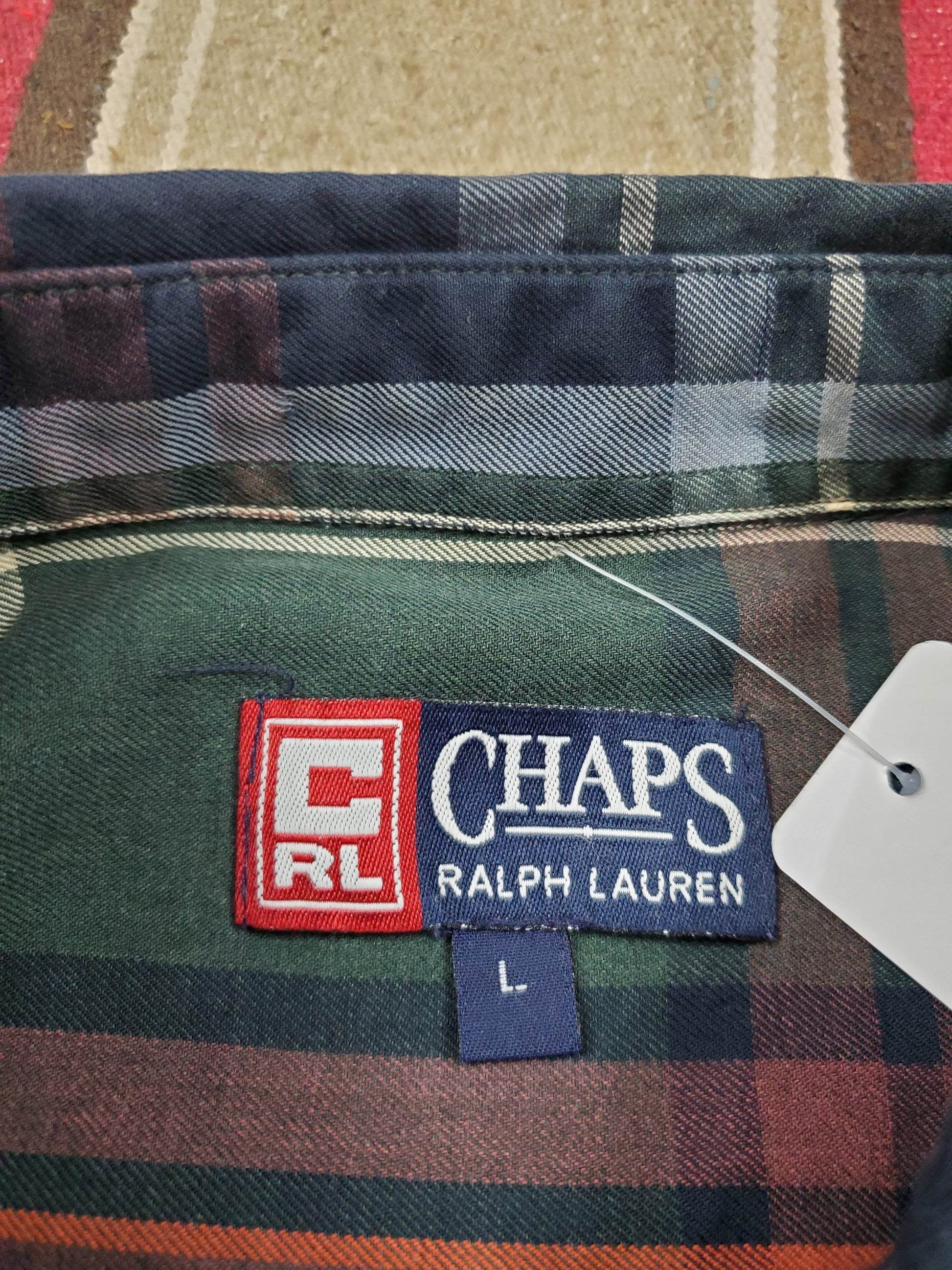 2000s Chaps Ralph Lauren Green Plaid Button Down Shirt Size L/XL