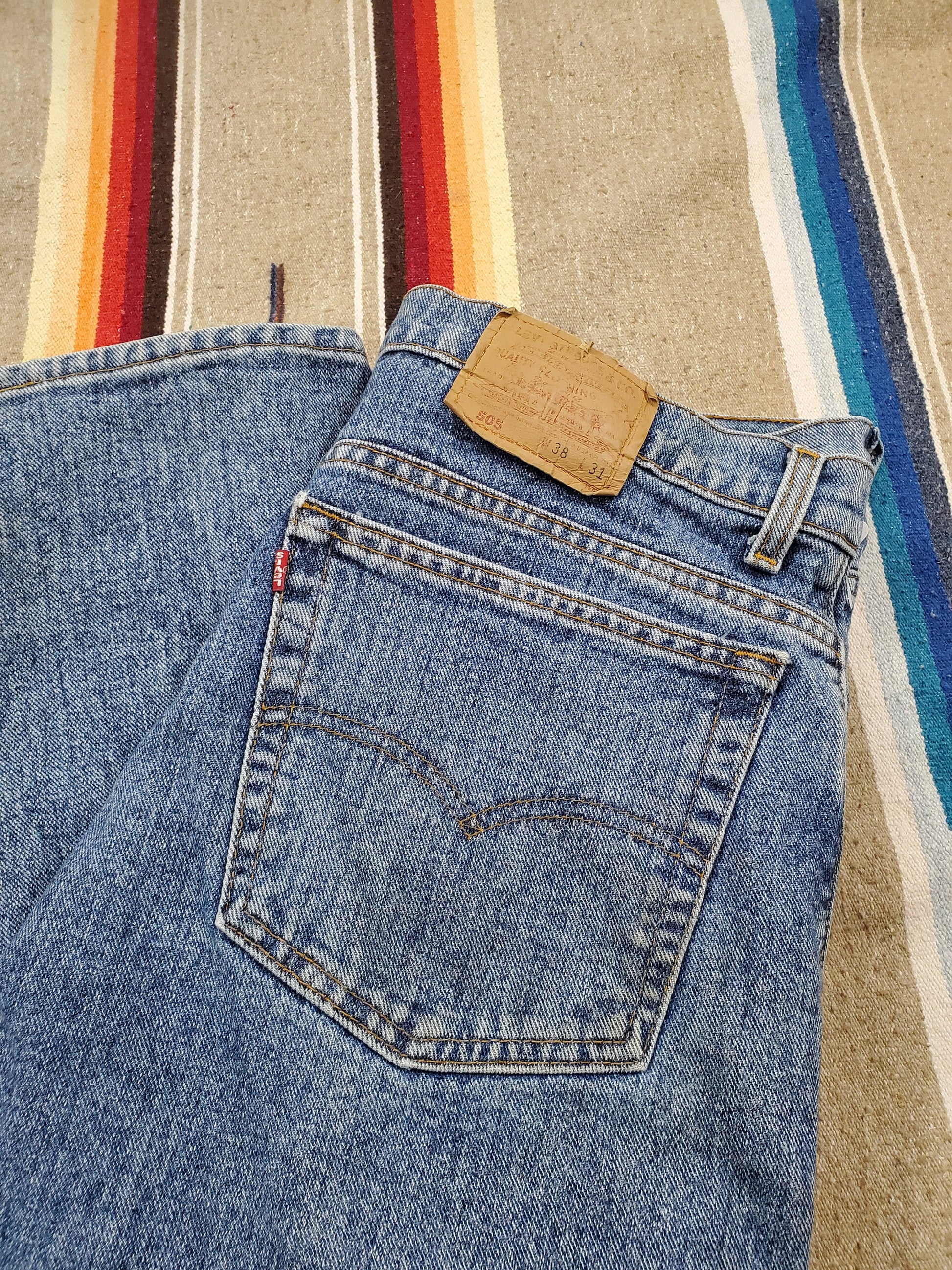 1990s Levi's 505 Blue Denim Jeans Made in USA Size 37x31