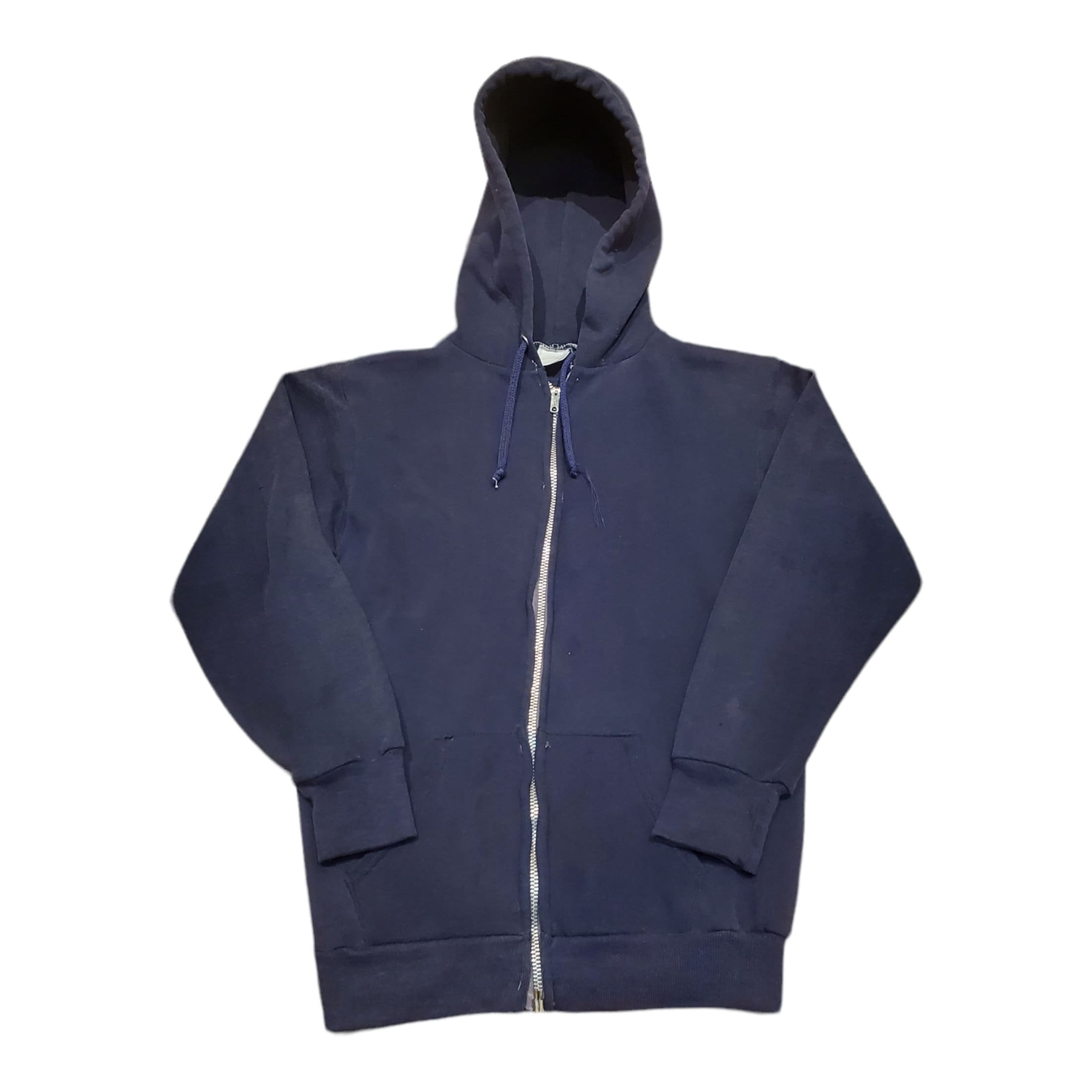 1980s Sportswear Blank Navy Blue Zip Up Kid s Hoodie Sweatshirt