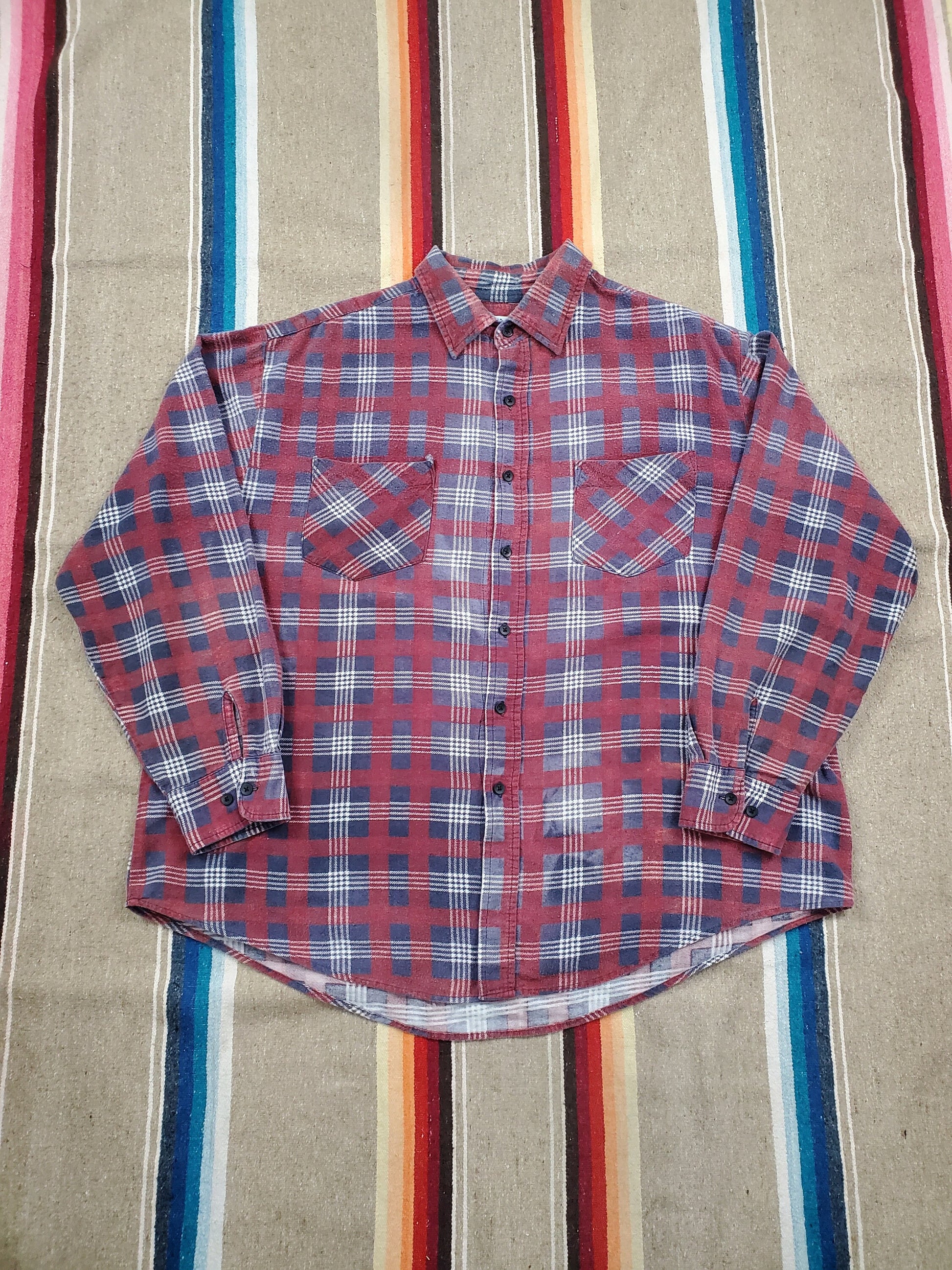 1990s Basic Editions Faded Printed Cotton Flannel Shirt Size XL/XXL