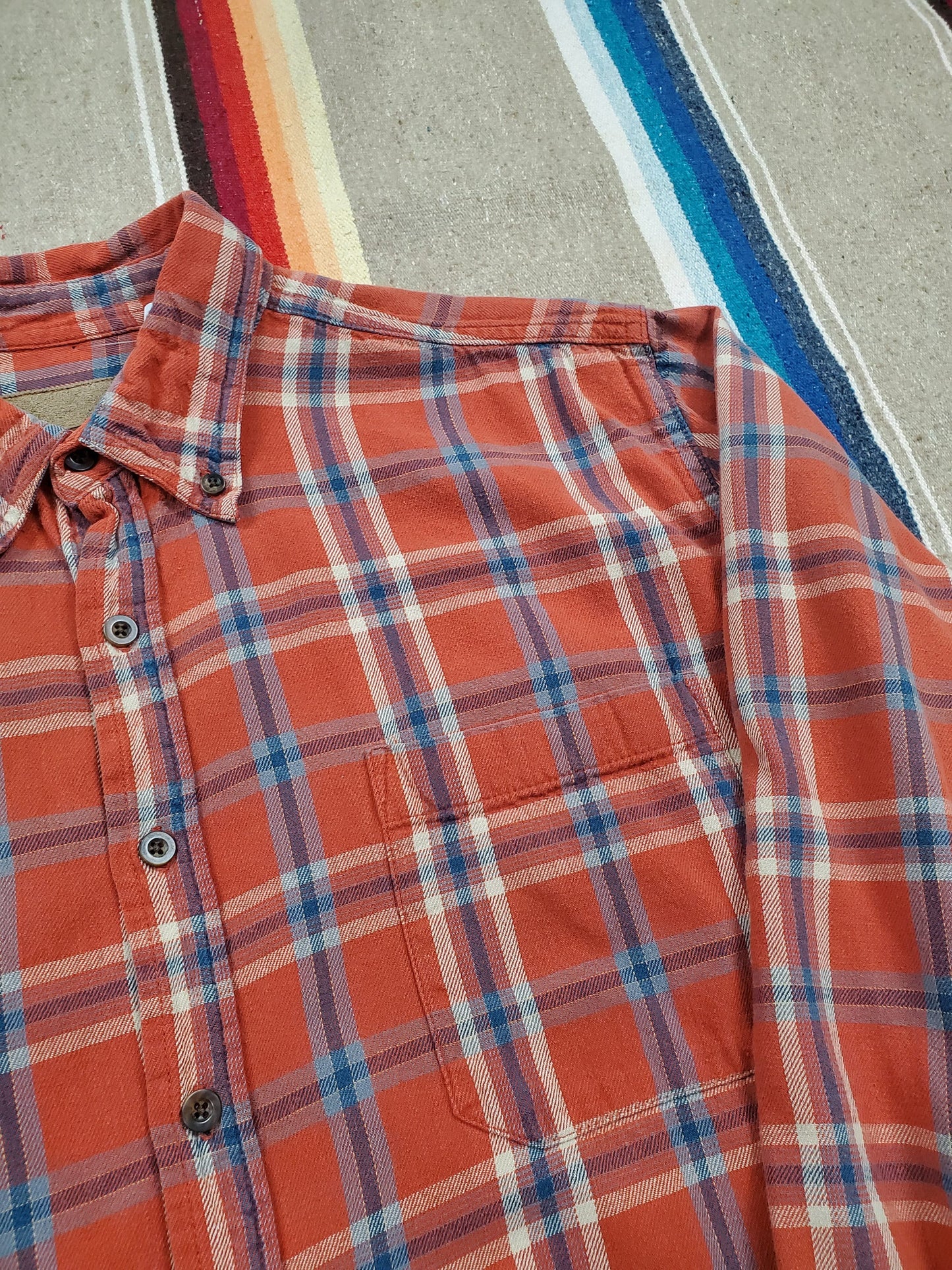 2000s Faded Orange Plaid Button Down Flannel Shirt Size L/XL