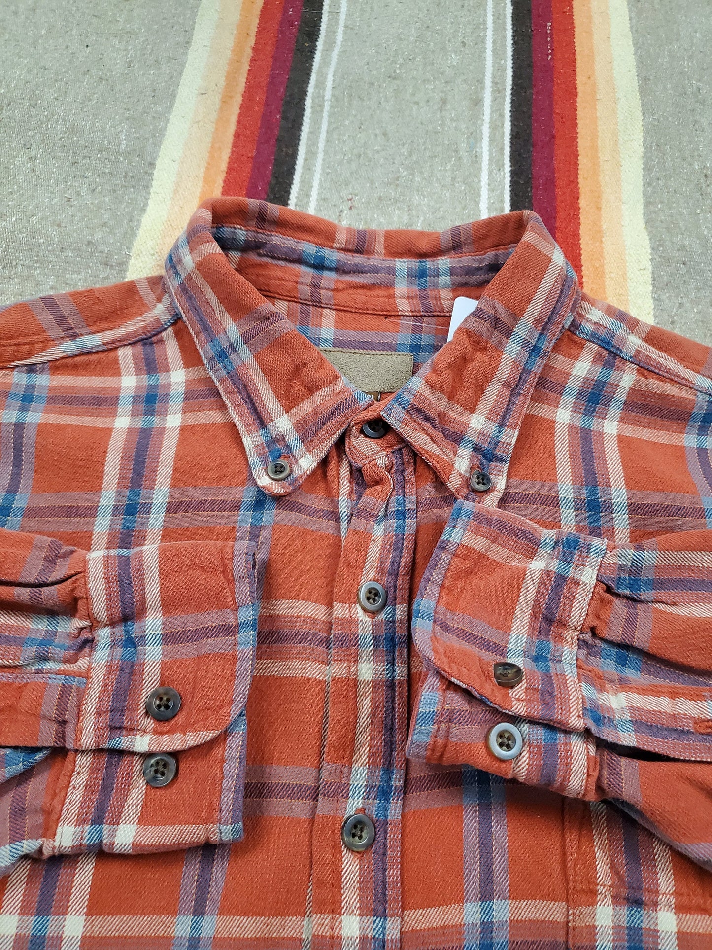 2000s Faded Orange Plaid Button Down Flannel Shirt Size L/XL