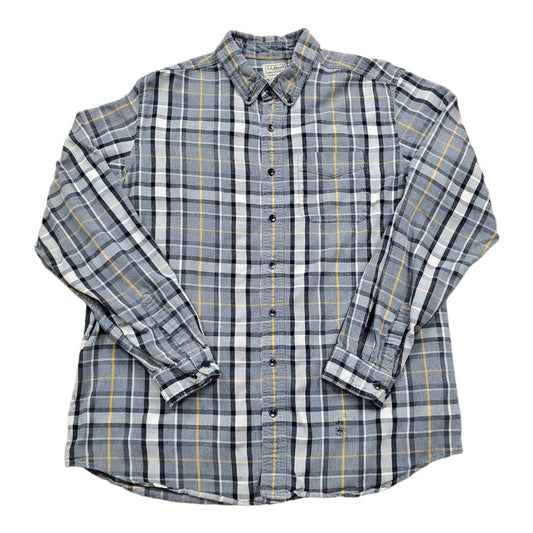 2000s LL Bean Grey Plaid Button Down Flannel Shirt Size XL/XXL