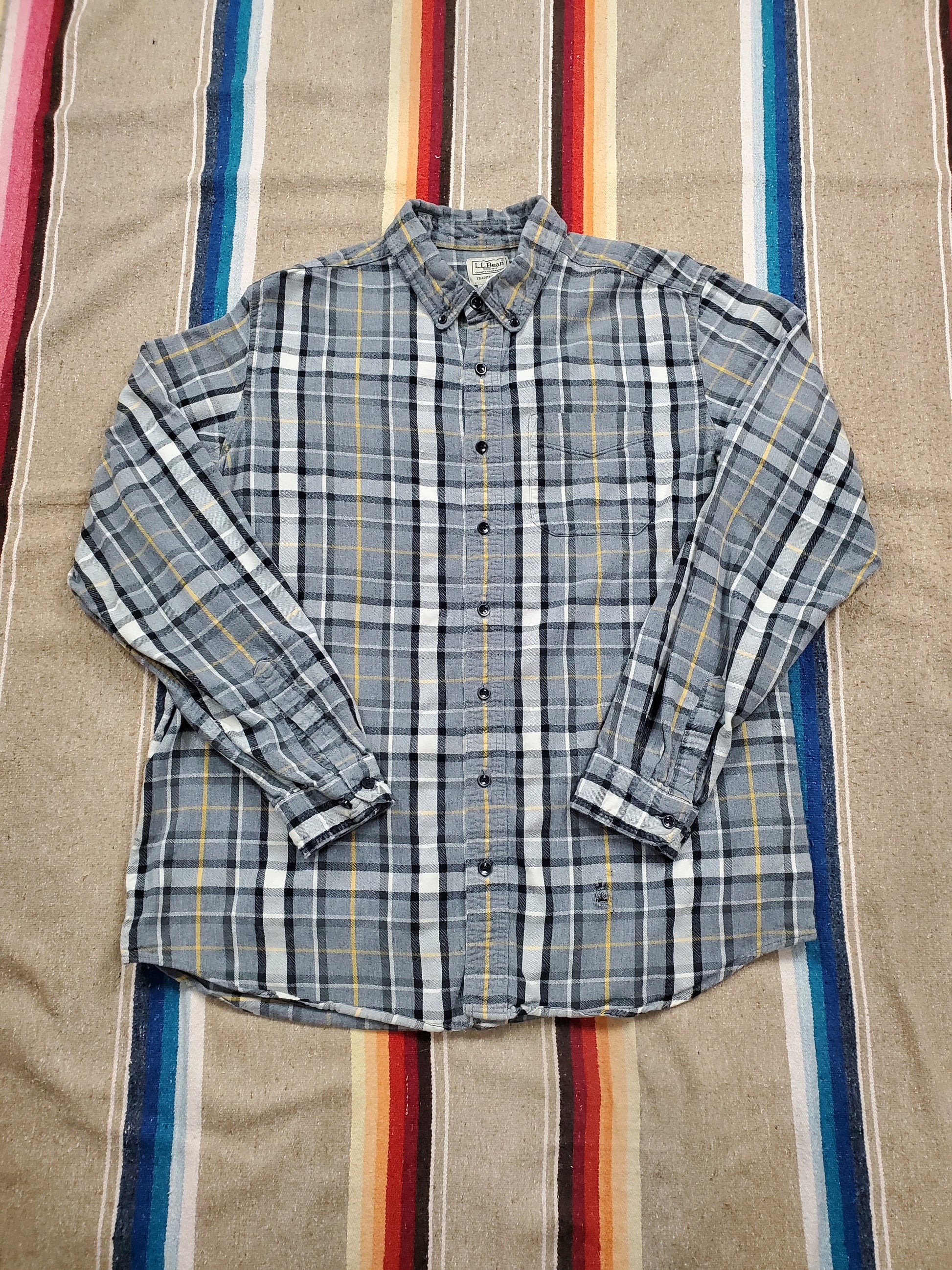 2000s LL Bean Grey Plaid Button Down Flannel Shirt Size XL/XXL