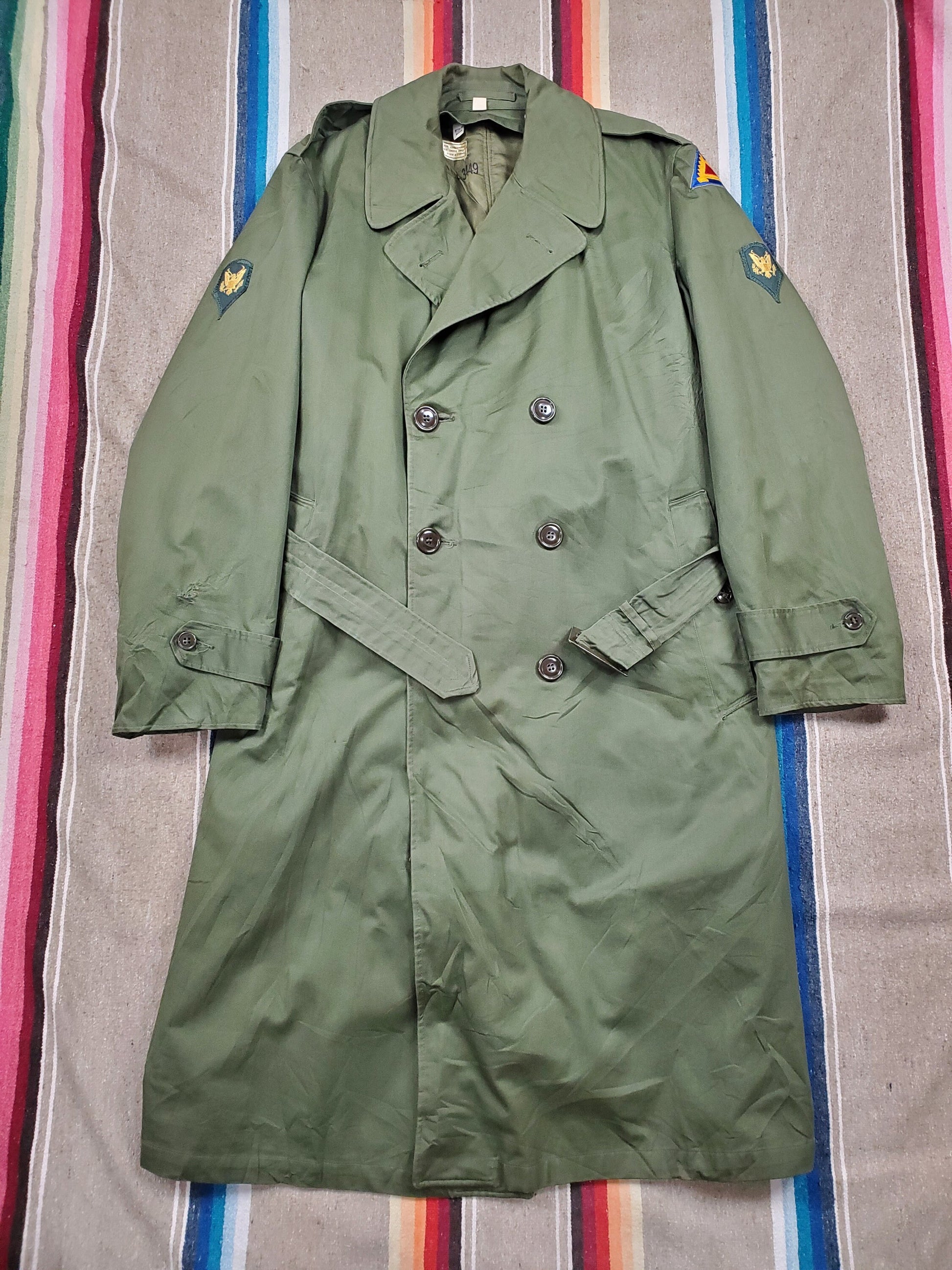 1950s US Army Overcoat with Removable Wool Lining 7th Army Specialist Patches Made in USA Size M