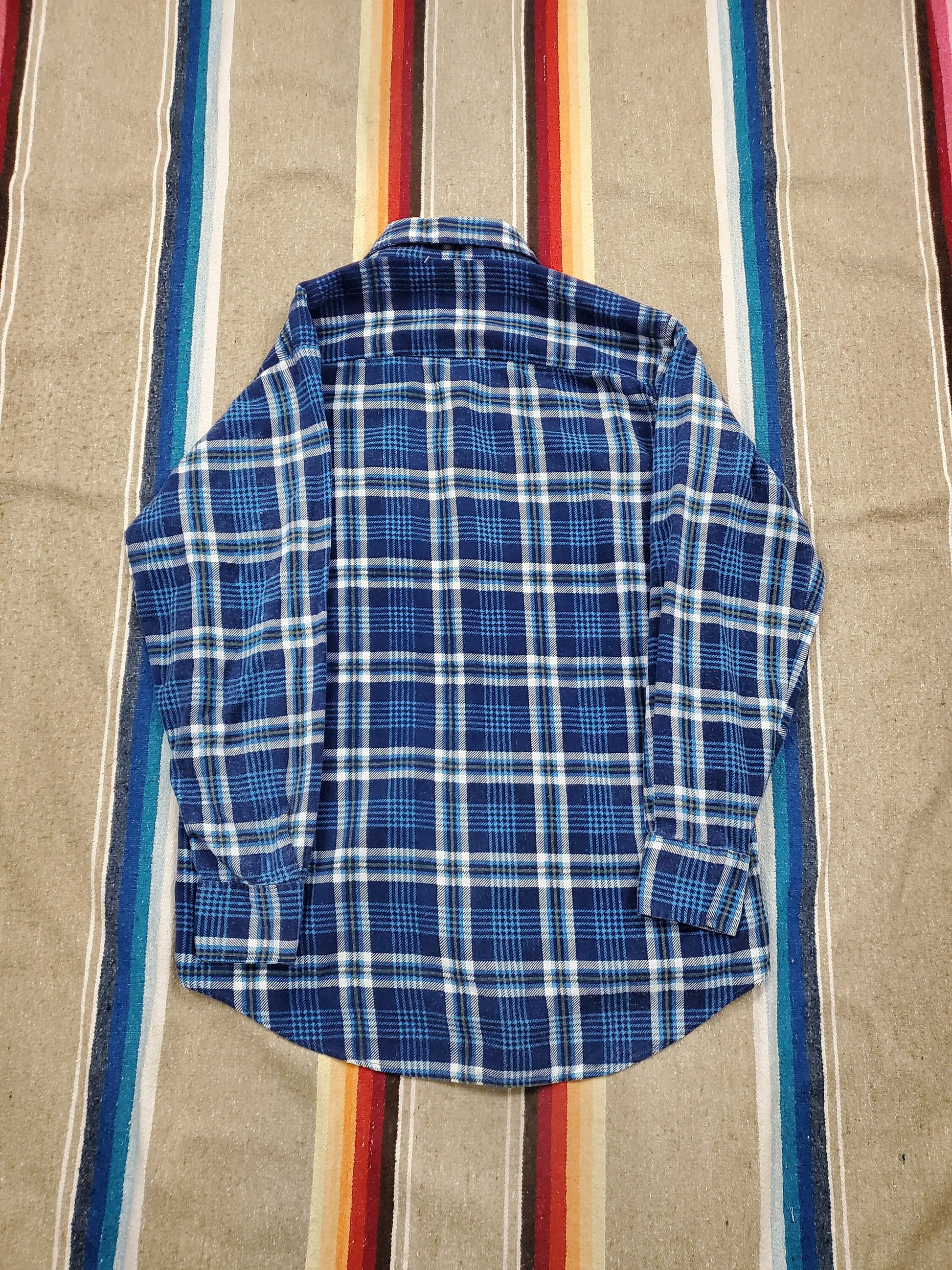 1980s K-Mart Blue Plaid Printed Cotton Flannel Shirt Size M/L