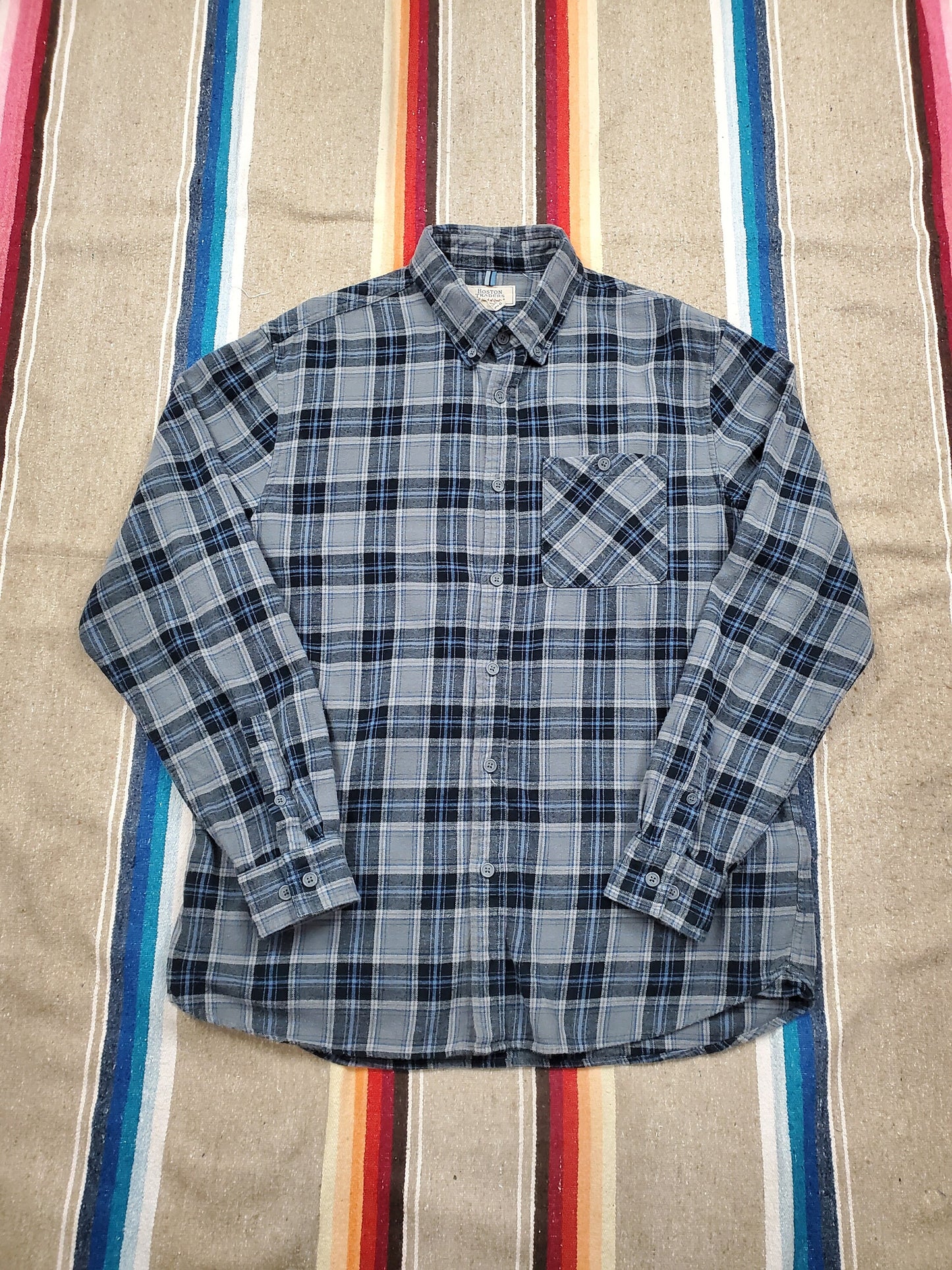 2010s Boston Traders Button Down Grey Plaid Flannel Shirt Size L