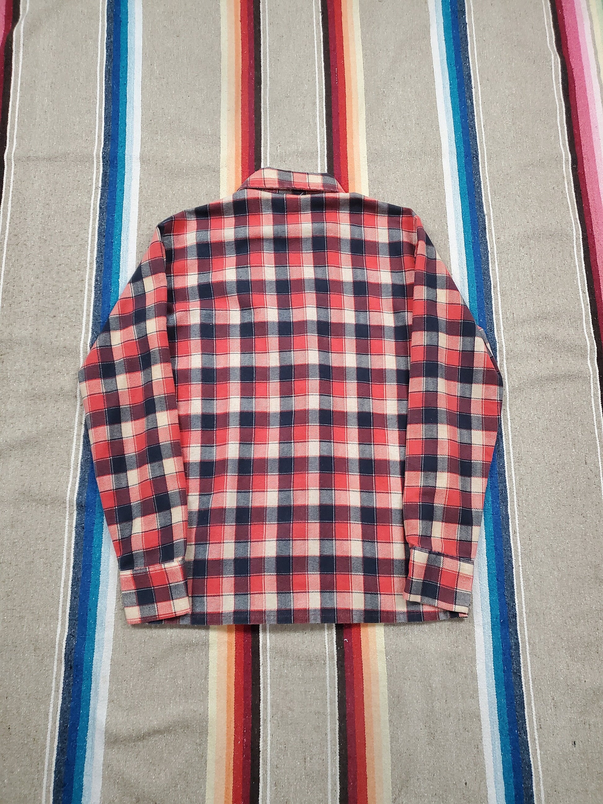1980s Sears Style Works Perma-Prest Printed Flannel Shirt Size S