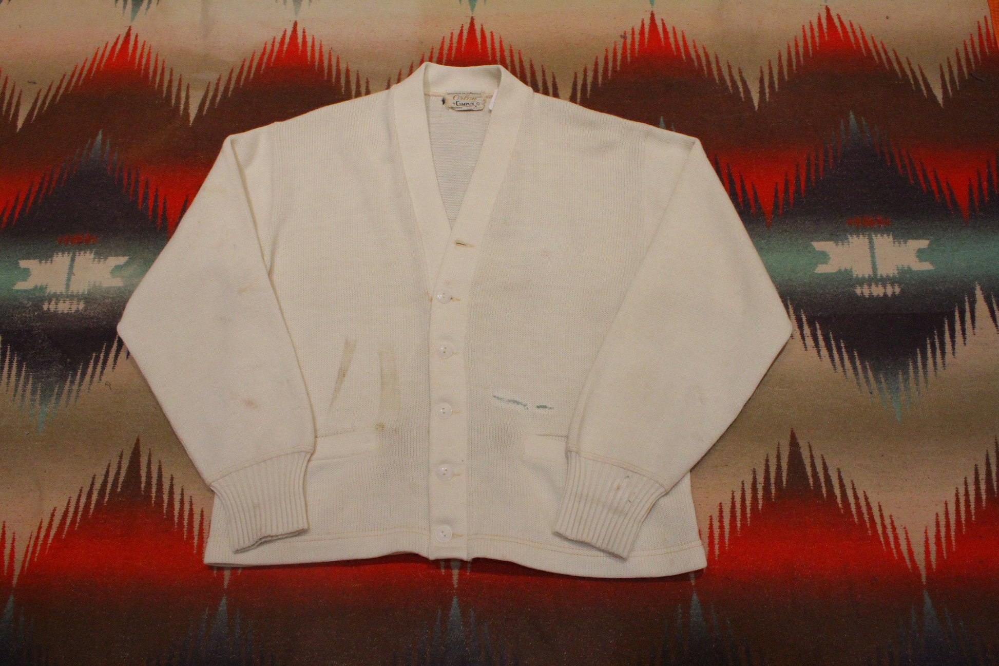 1960s/1970s Orlon by Campus Acrylic Knit Cardigan Sweater Made in USA Size L
