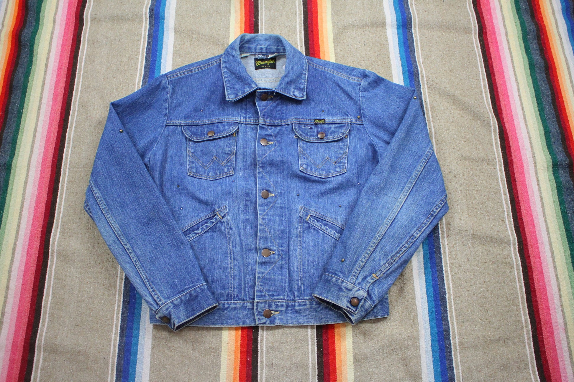 1970s Wrangler Denim Jacket with Studded Detailing Made in USA Size S/M