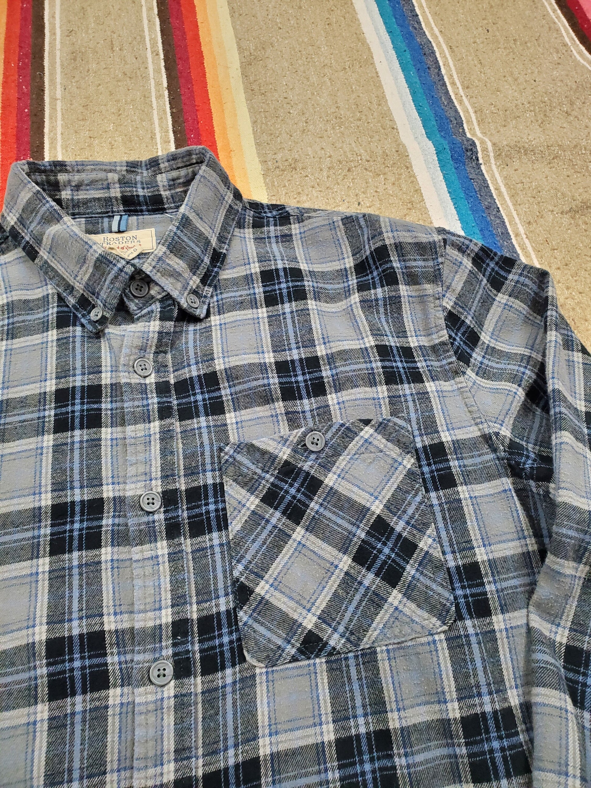 2010s Boston Traders Button Down Grey Plaid Flannel Shirt Size L