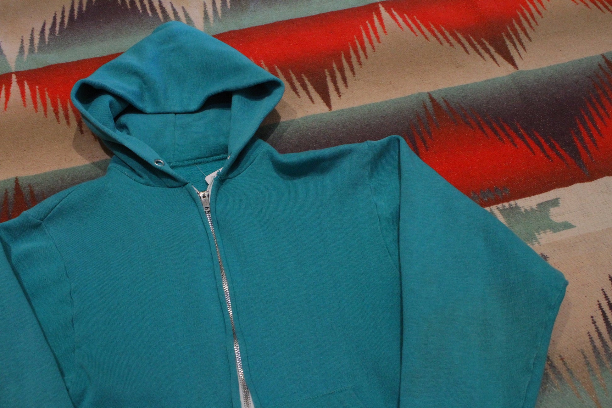 1970s/1980s Teal Zip-Up Hoodie Sweatshirt Women's Size S/M