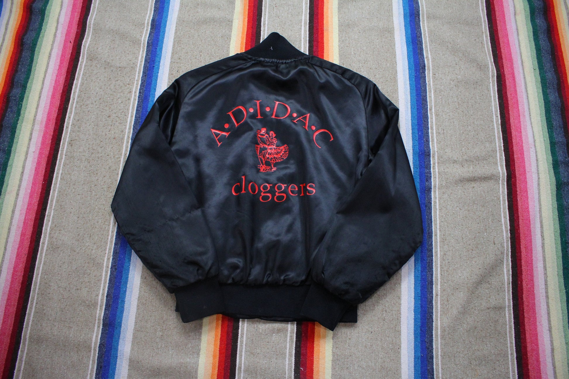 1980s West Wind ADIDAC Cloggers Satin Bomber Jacket Made in USA Women's Size L/XL