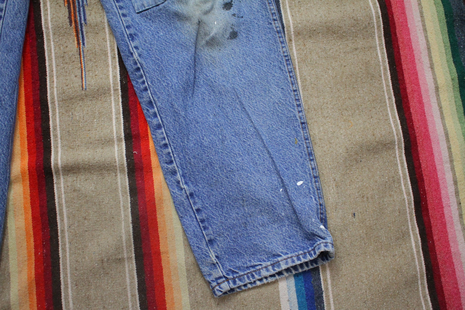 1990s H.I.S. Repaired Painter Blue Jeans Made in USA Size 36x32