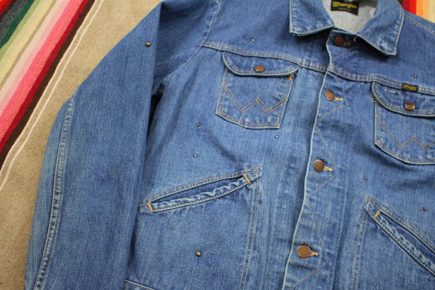 1970s Wrangler Denim Jacket with Studded Detailing Made in USA Size S/M