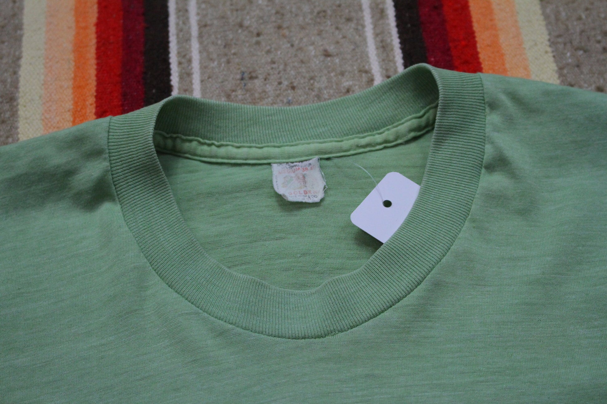 1980s Fruit of the Loom Golden Blend Blank Green T-Shirt Made in USA Size S